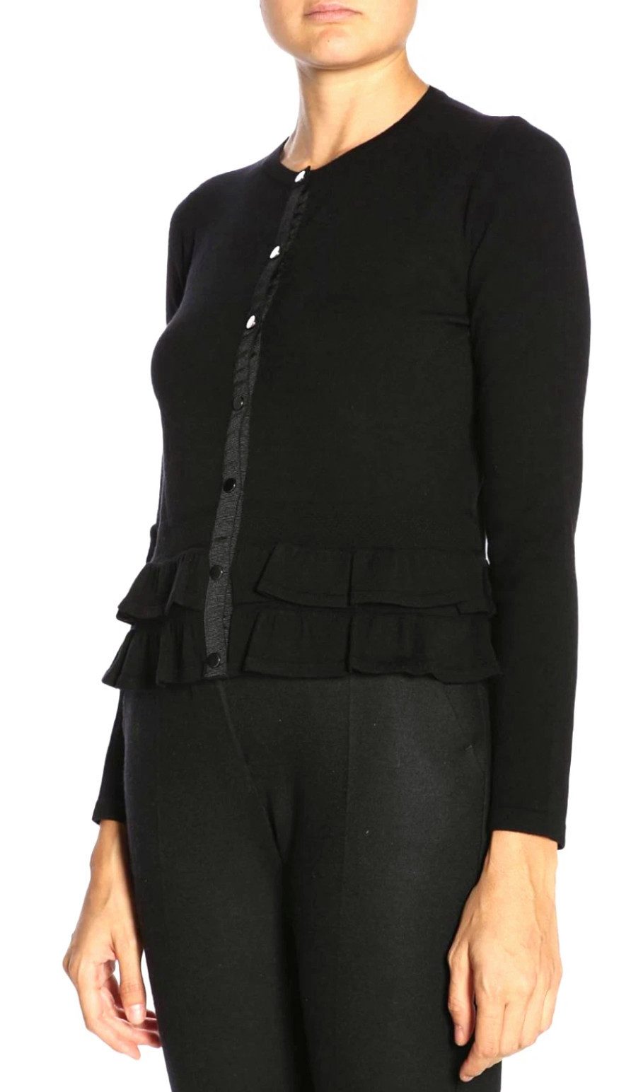 Emporio Armani Strickjacke Damen Cardigan Eleganter Feinstrick mit Volants Doppellagige Volants, Zentrale Knopfleiste