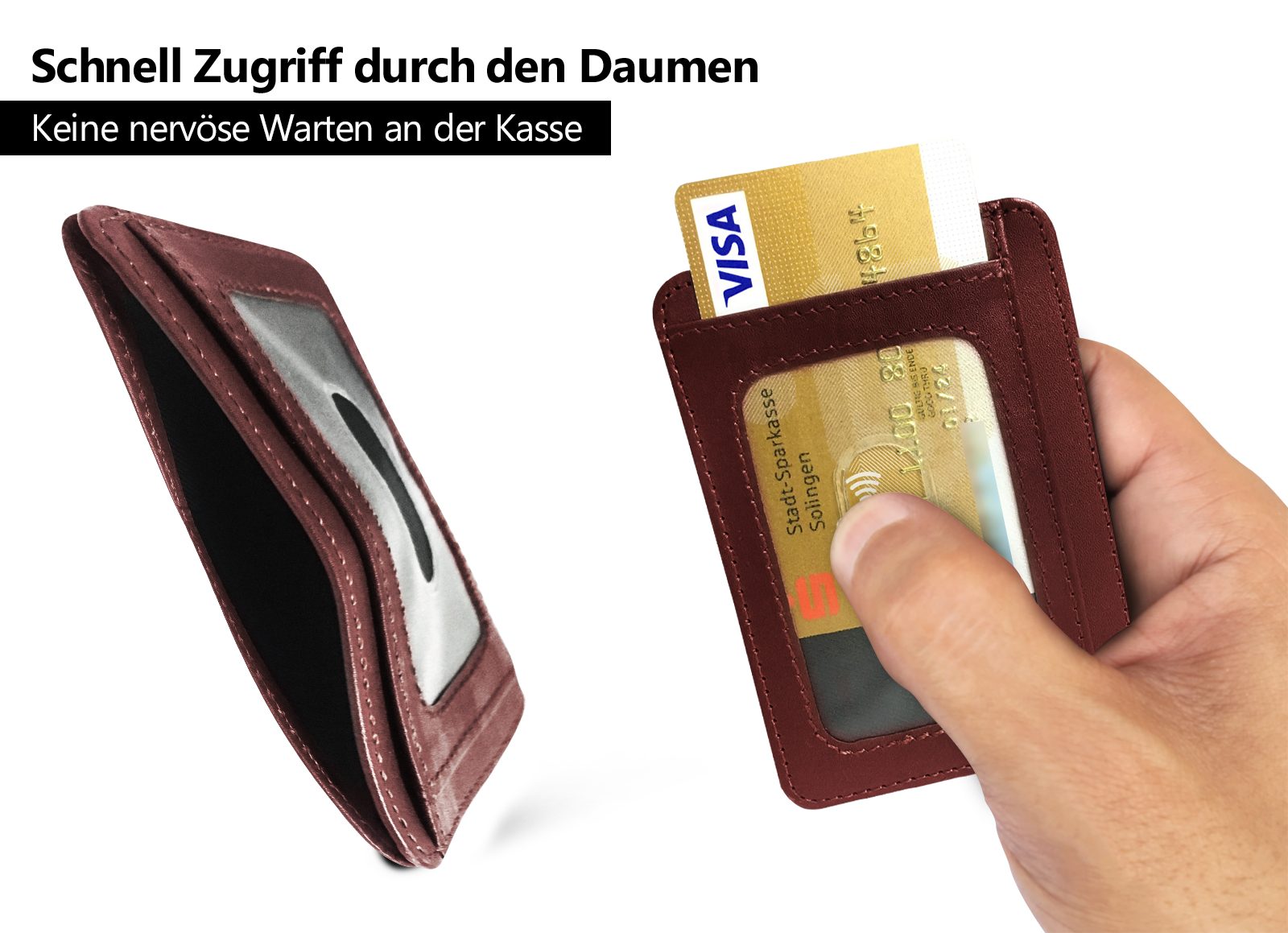 Wrischan Kartenetui 100% Echtleder Kartenetui SEHR Slim und FLACH Kreditkartenetui (Slim Wallet), Kartenhalter für bis zu 12 Kreditkarten, Brieftasche, Mini Gel – Bild 5 von 5