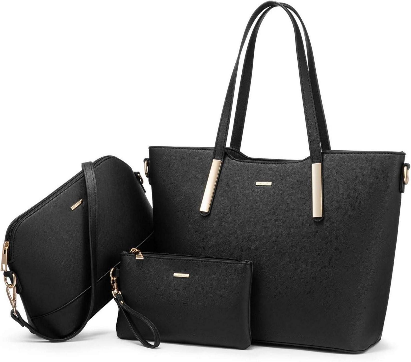 Handtasche Damen Handtasche Shopper Schultertasche Umhängetasche Schwarz Leder