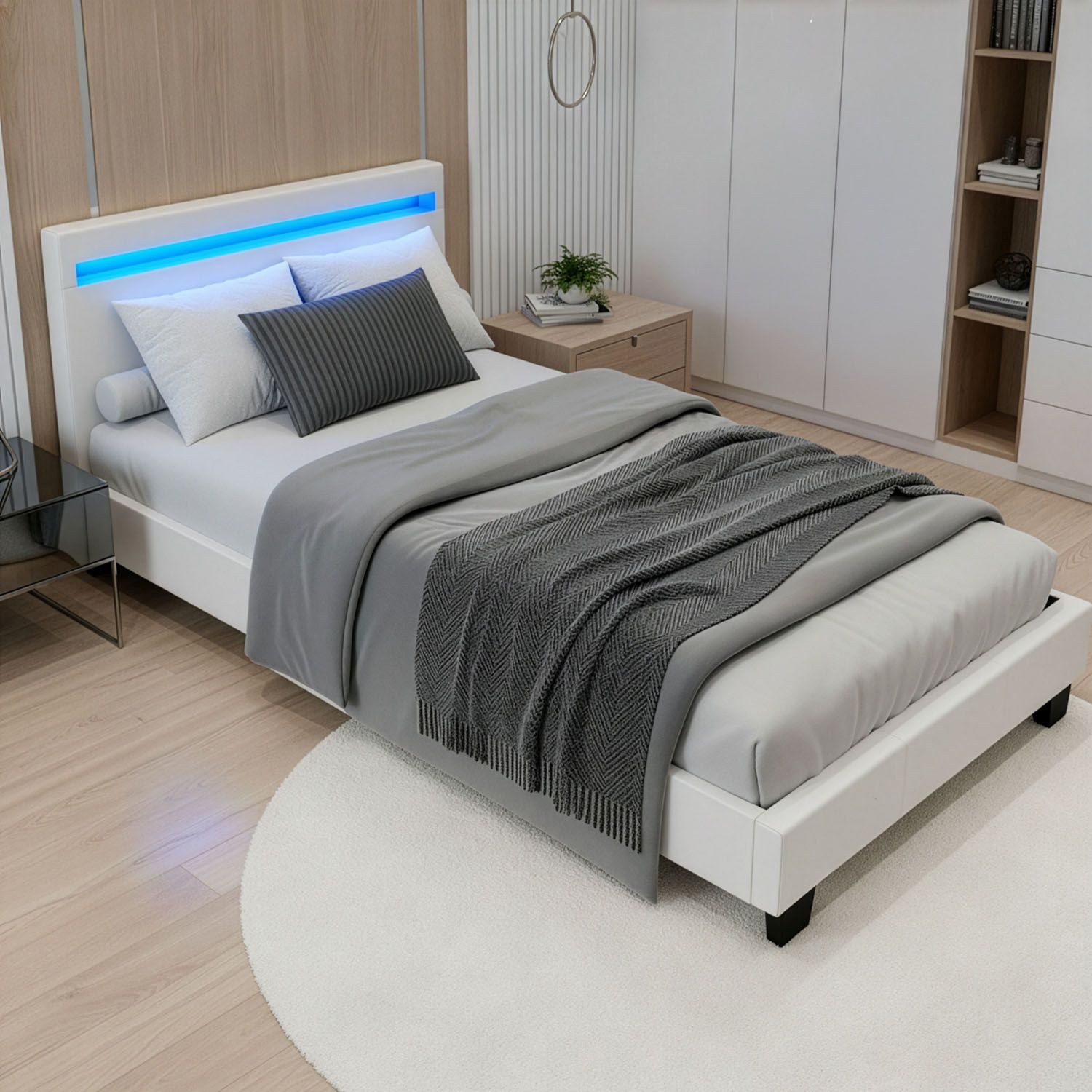 Juskys Polsterbett Paris, 90x200 cm, Kunstleder, hohes Kopfteil, robustes Bett, Lattenrost