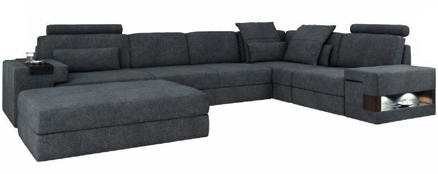 JVmoebel Wohnlandschaft Elegantes graues Ecksofa mit Hocker aus Lederfaserstoff, Set, Made in Europa