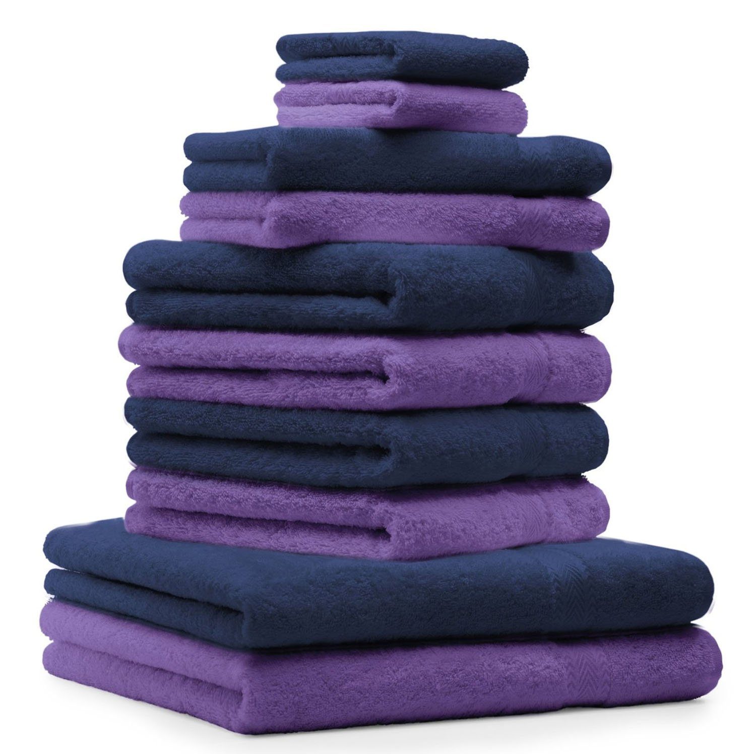 Set dunkelblau, lila Baumwolle 10-TLG. Farbe und Handtuch-Set Classic Betz Handtuch 100%