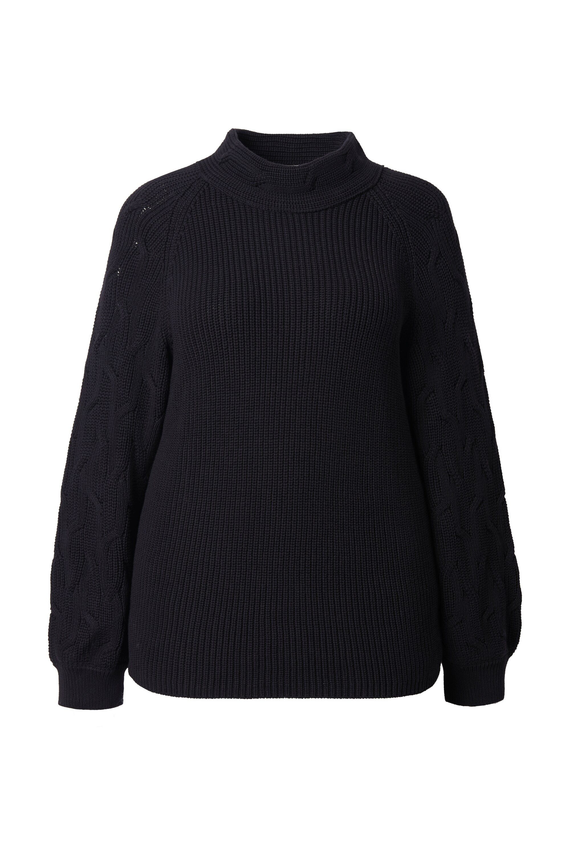 Ulla Popken Strickpullover Pullover Zopfmuster Stehkragen Langarm günstig online kaufen