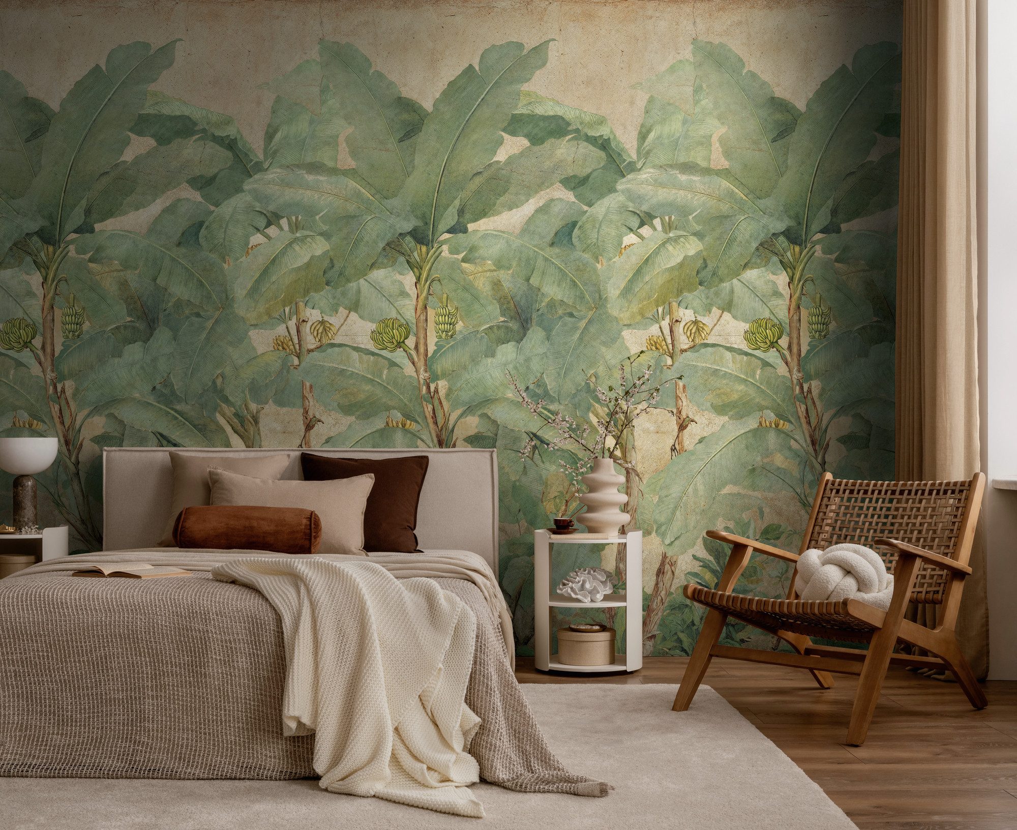 living walls Fototapete The Wall 4 Botanic – Bananenbäume im Vintage-Stil Vlies-Fototapete, leicht strukturiert, matt, tropisch, botanisch, (1 St), Bananenbäume im Vintage-Stil mit dekorativer Tiefenwirkung