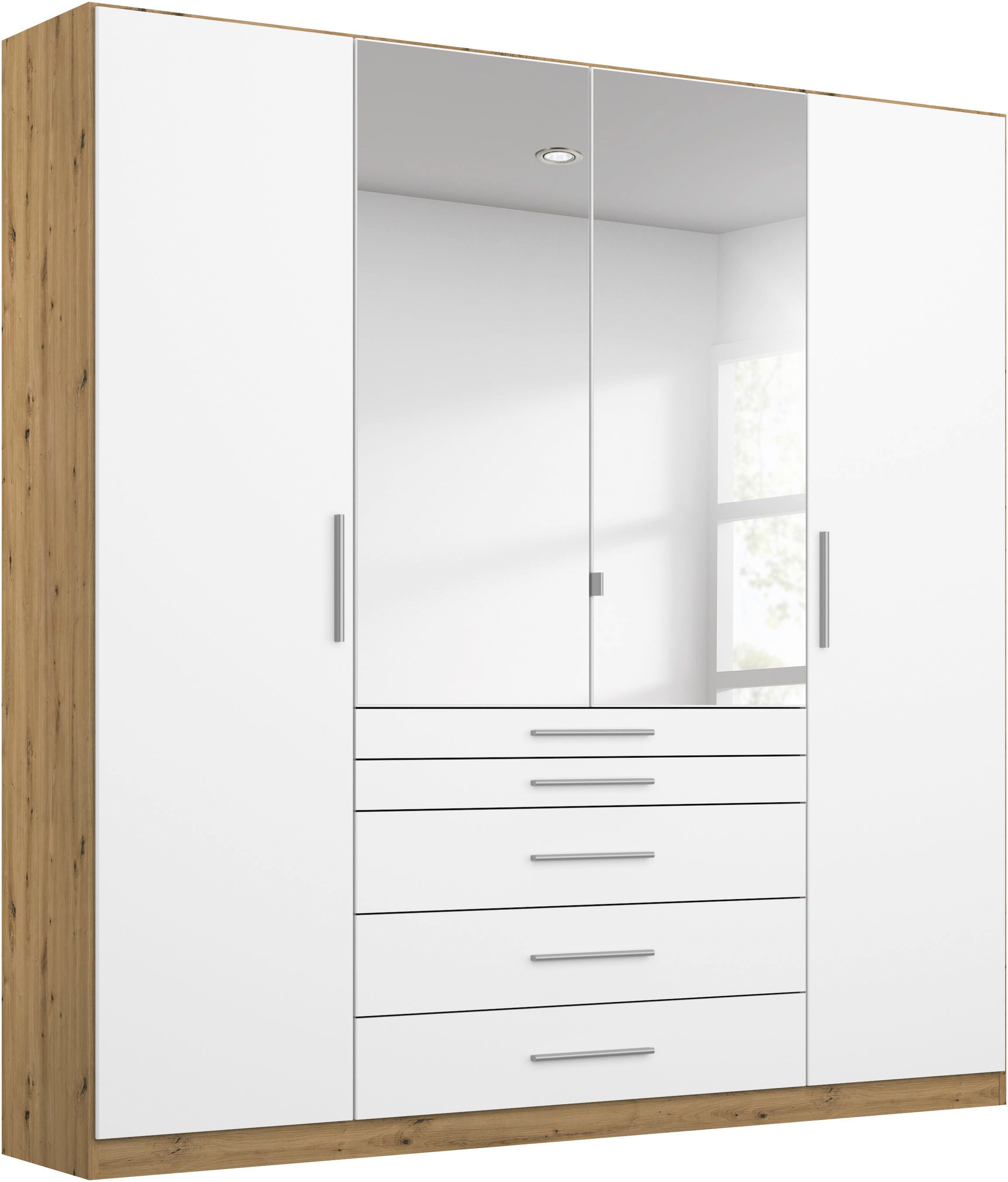 rauch Kleiderschrank Schrank Drehtürenschrank Ankleide Garderobe Schlafzimmer WEINGARTEN (Breiten: 181/225/270 cm, Höhe 210 cm) mit Spiegel, oberste Schublade mit Einteilung MADE IN GERMANY