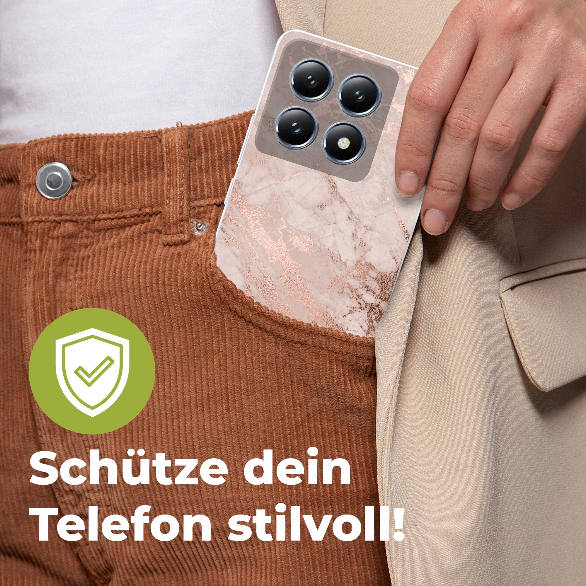 MuchoWow Handyhülle für Xiaomi 14T Marmor - Rosa - Luxus - Marmoroptik - Glitzer - Design, Handy Case, Silikon, Bumper Case Dünn – Bild 5 von 5
