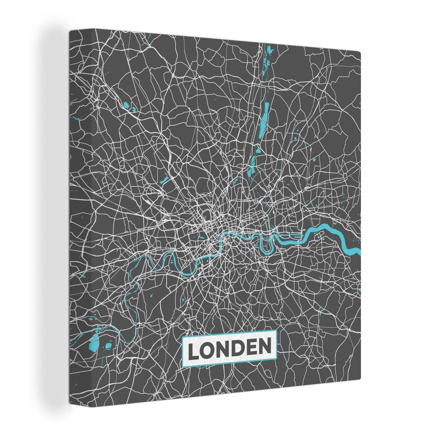 OneMillionCanvasses® Leinwandbild London - Blau - Karte - Stadtplan, (1 St), Leinwand Bilder für Wohnzimmer Schlafzimmer