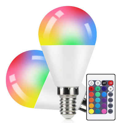 Nettlife LED-Leuchtmittel 2er 4W RGB Led Smarte Farbwechsel Birne Dimmbar mit Fernbedienung, E14, 2 St., Warmweiß, Coloured Bulb 16 Colours 4 Dynamic Modes Enegiesparende