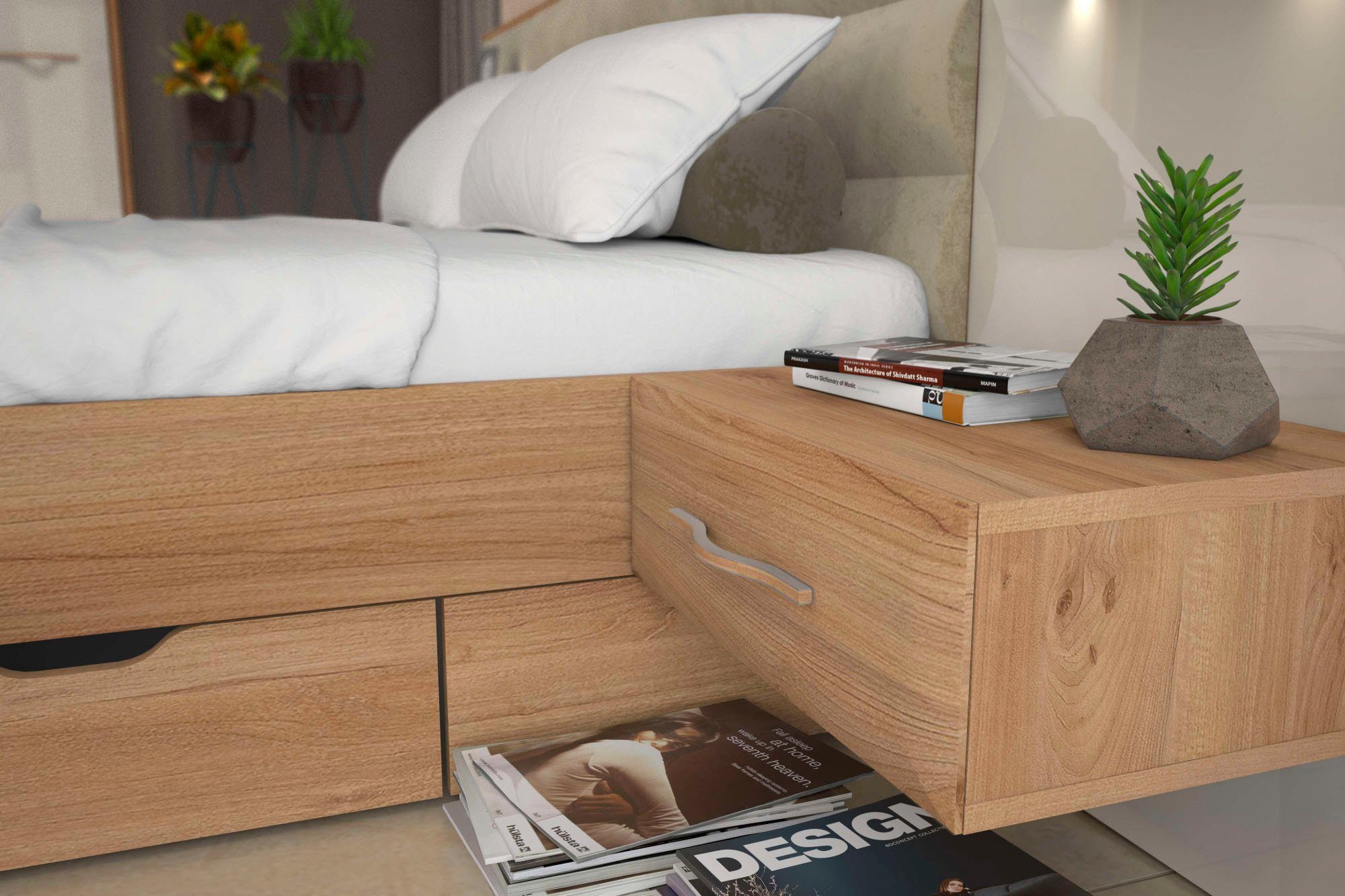 OTTO home Nachtkonsole Gala, beige hochglänzend UV lackiert und melaminbeschichtet, kratzfest (Schublade mit Soft-Close-Funktion, 56x47x100cm (BxTxH), mit Beleu – Bild 5 von 5