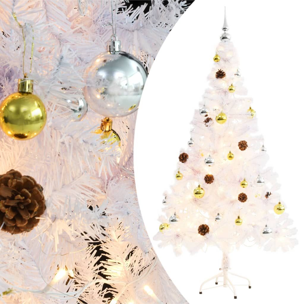 vidaXL Künstlicher Weihnachtsbaum Künstlicher Weihnachtsbaum mit Beleuchtung & Kugeln Weiß 150 cm