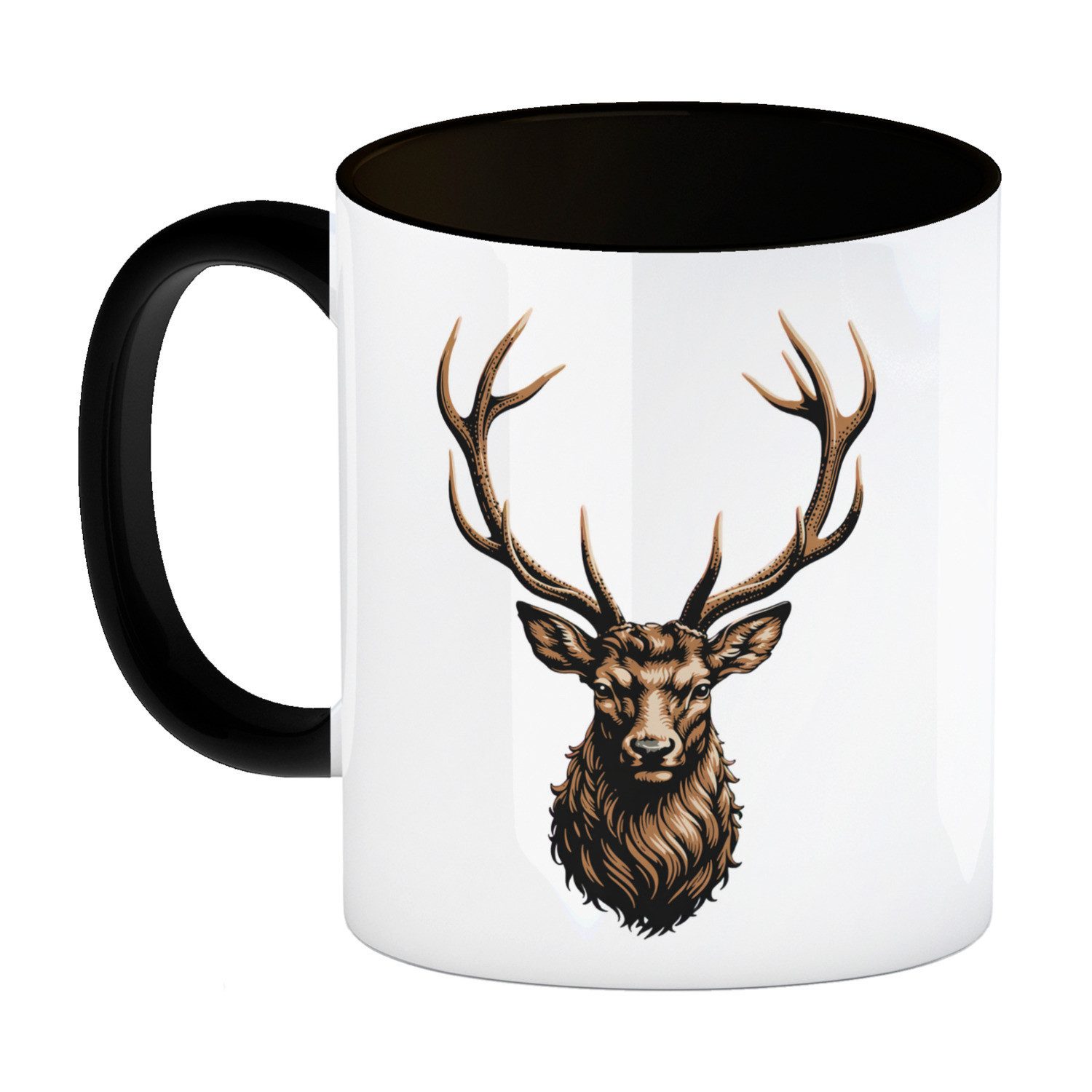 speecheese Tasse Hirsch mit prächtigem Geweih Kaffeebecher in schwarz für Naturfans
