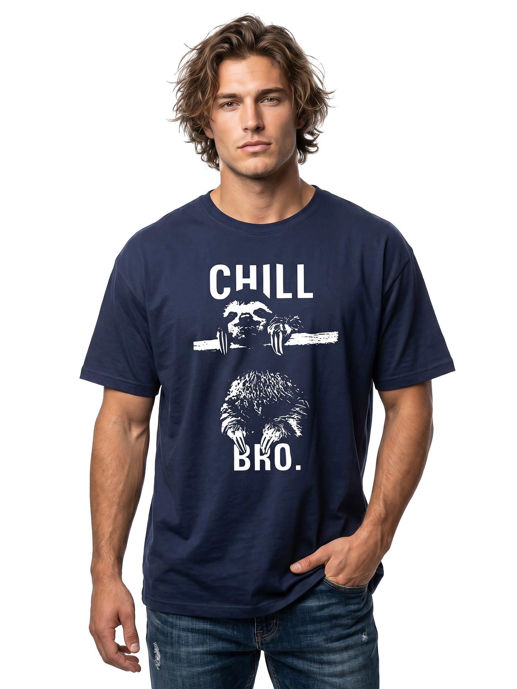 MAKAYA Print-Shirt Coole Lustige T-Shirt Sprüche Herren Jungen - Chill Bro Faultier Druck mit Druck