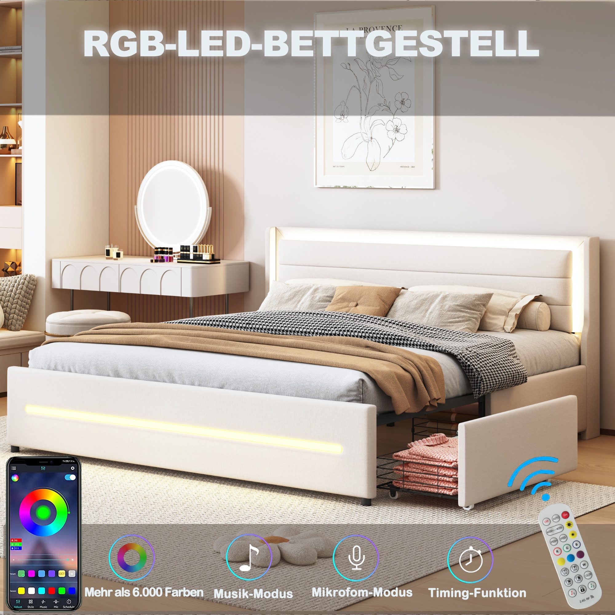 HAUSS SPOLE Polsterbett 180x200 mit LED-Beleuchtung, günstig online kaufen