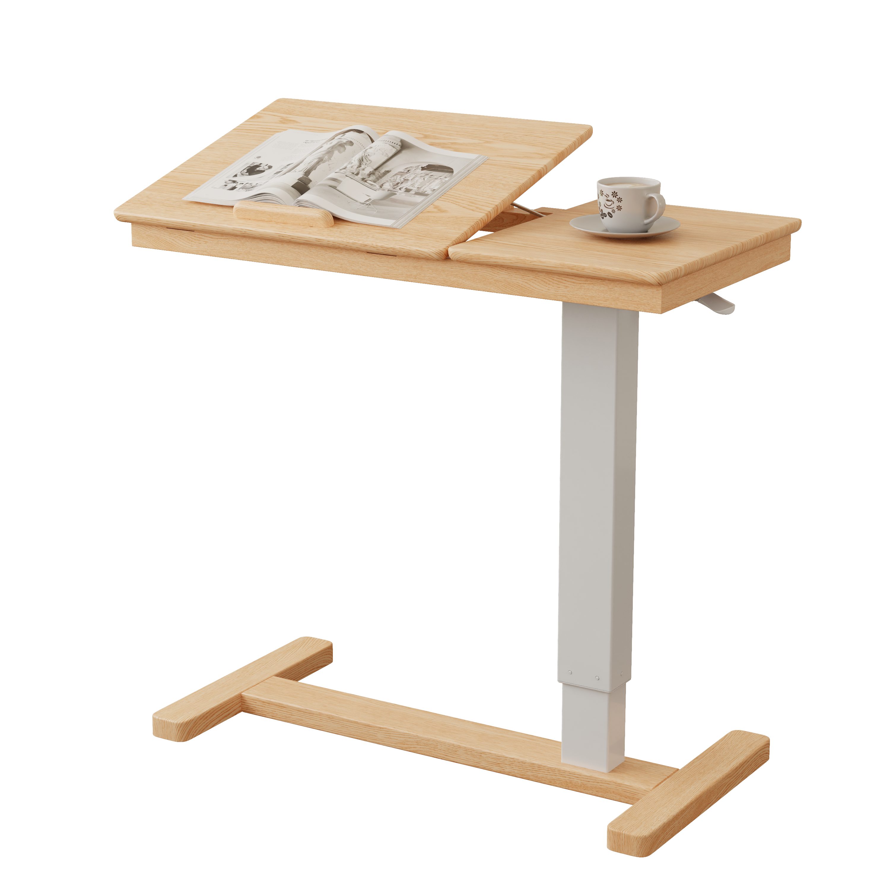 AQIMUELE Beistelltisch Massivholz mit Rollen, Höhenverstellbar 70–110 cm (1-St), 80×40 cm Tischplatte, Für Bett & Sofa, Naturholz