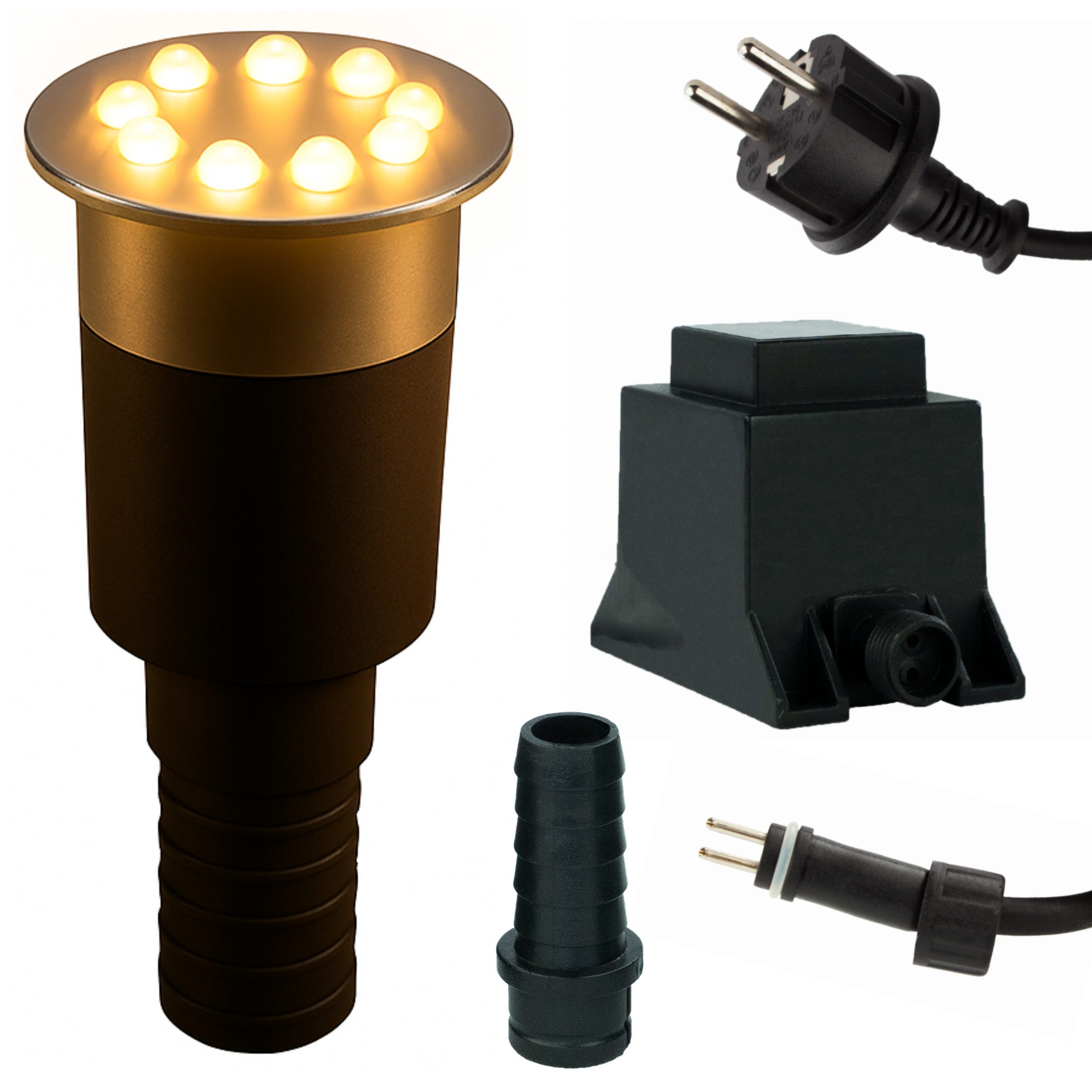 KERRY Teichleuchte LED-Wasserspielleuchte warmweiß 1/2" & 3/4", mit Wechsel-LED-Modul