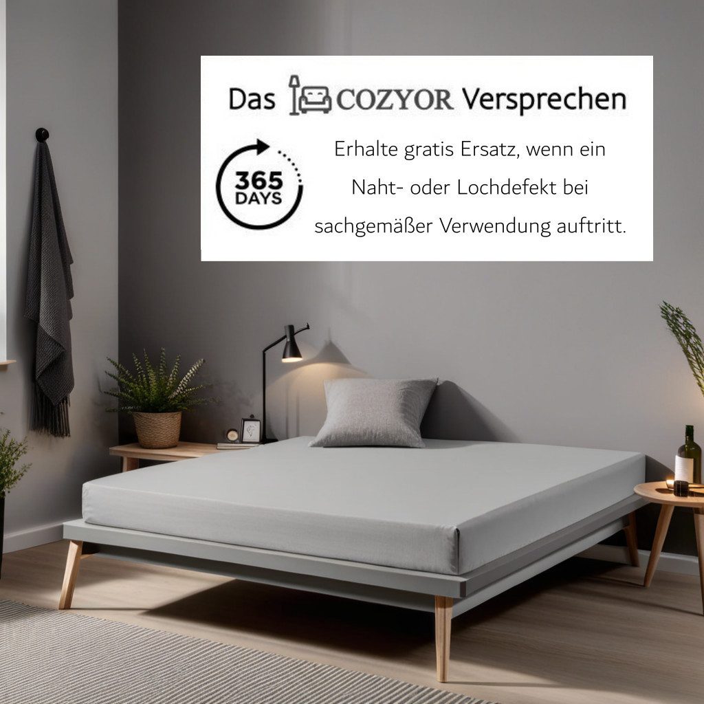 Cozyor Spannbettlaken 2er Set weich 90x190, 90x200, 140x200, 160x200, 180x200, 200x200cm, Mikorfaser weich gebürstet, Gummizug: rundum, (2 Stück), Matratzen bis 35cm, hellgrau Moonlight, Bettlaken mit starkem Gummi