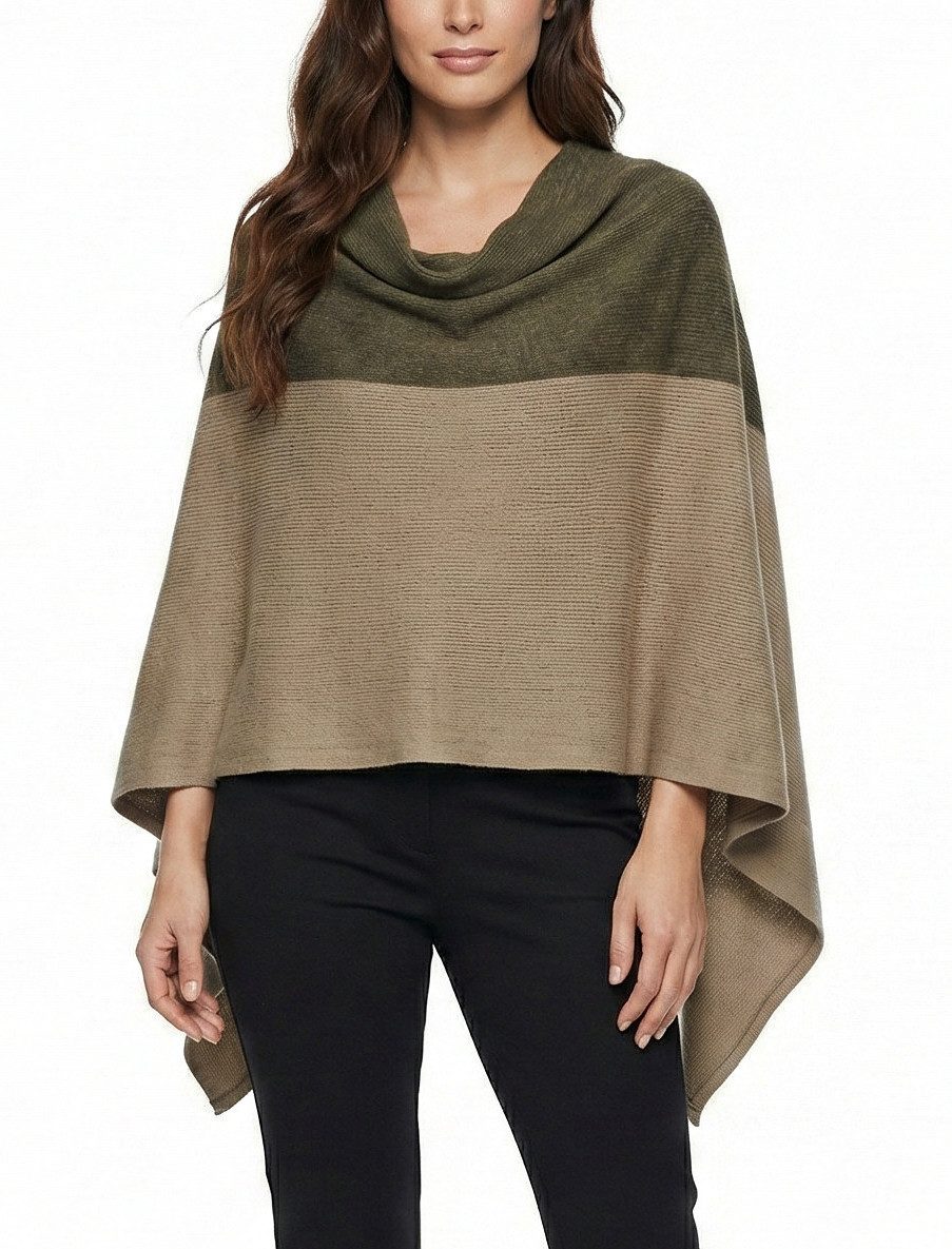 dy_mode Strickponcho Damen Strickponcho zweifarbig Überwurf Cape Pulli Strick Poncho zweifarbige Color-Block-Optik