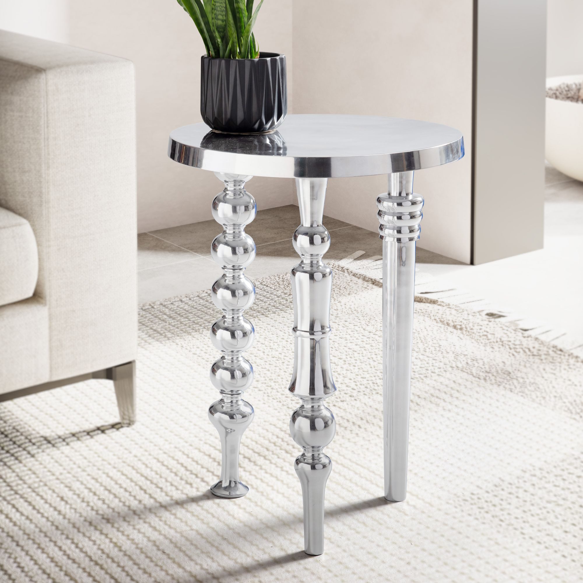 FINEBUY Beistelltisch FB92218 Sofatisch Metall Silber 44x44x63 cm Wohnzimme günstig online kaufen