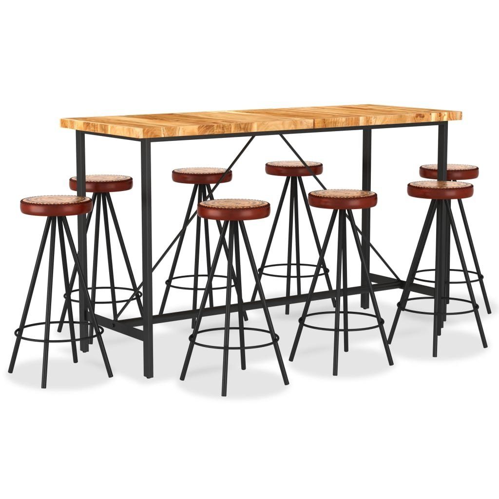 vidaXL Essgruppe 9-tlg. Bar-Set Massivholz, Echtleder und Canvas, (9-tlg)