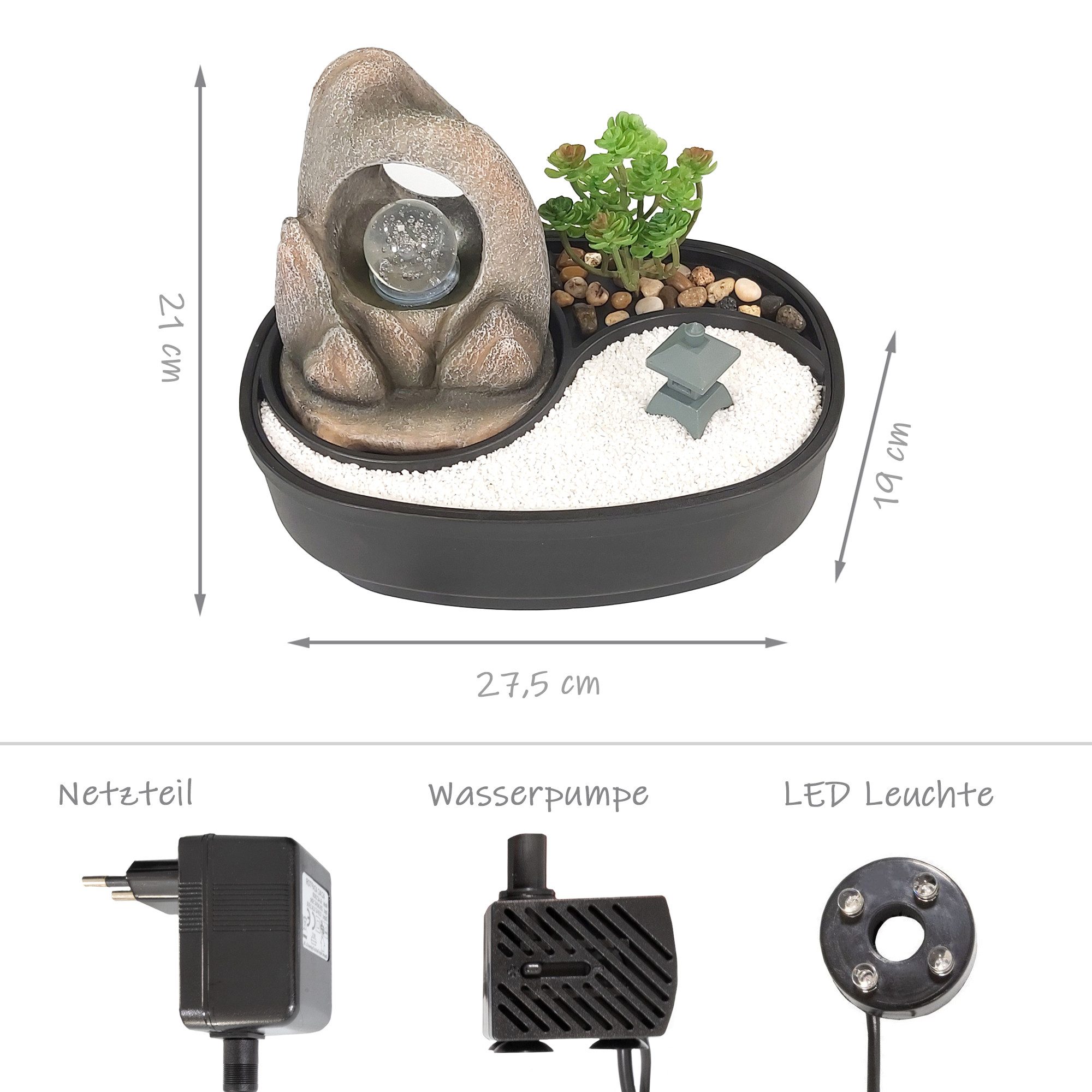 Lemodo Zimmerbrunnen Tischbrunnen mit Zen-Garten, Pumpe günstig online kaufen