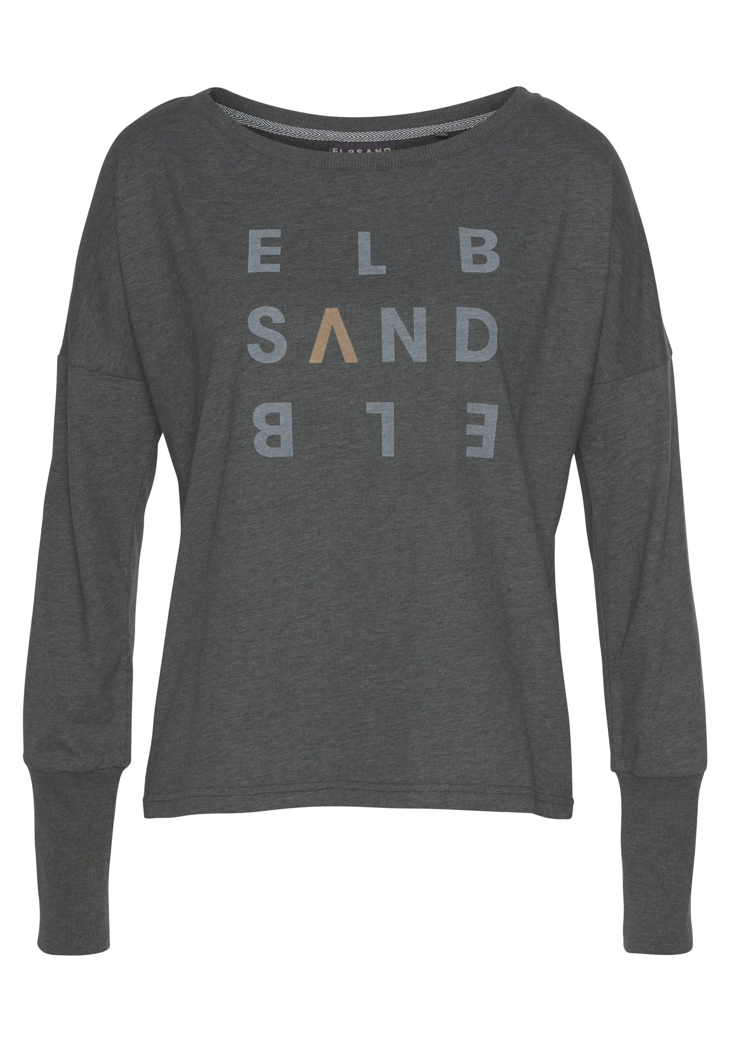 Elbsand Longsleeve Ingrun mit Logodruck Langarmshirt Baumwoll-Mix anthrazit vorne, aus