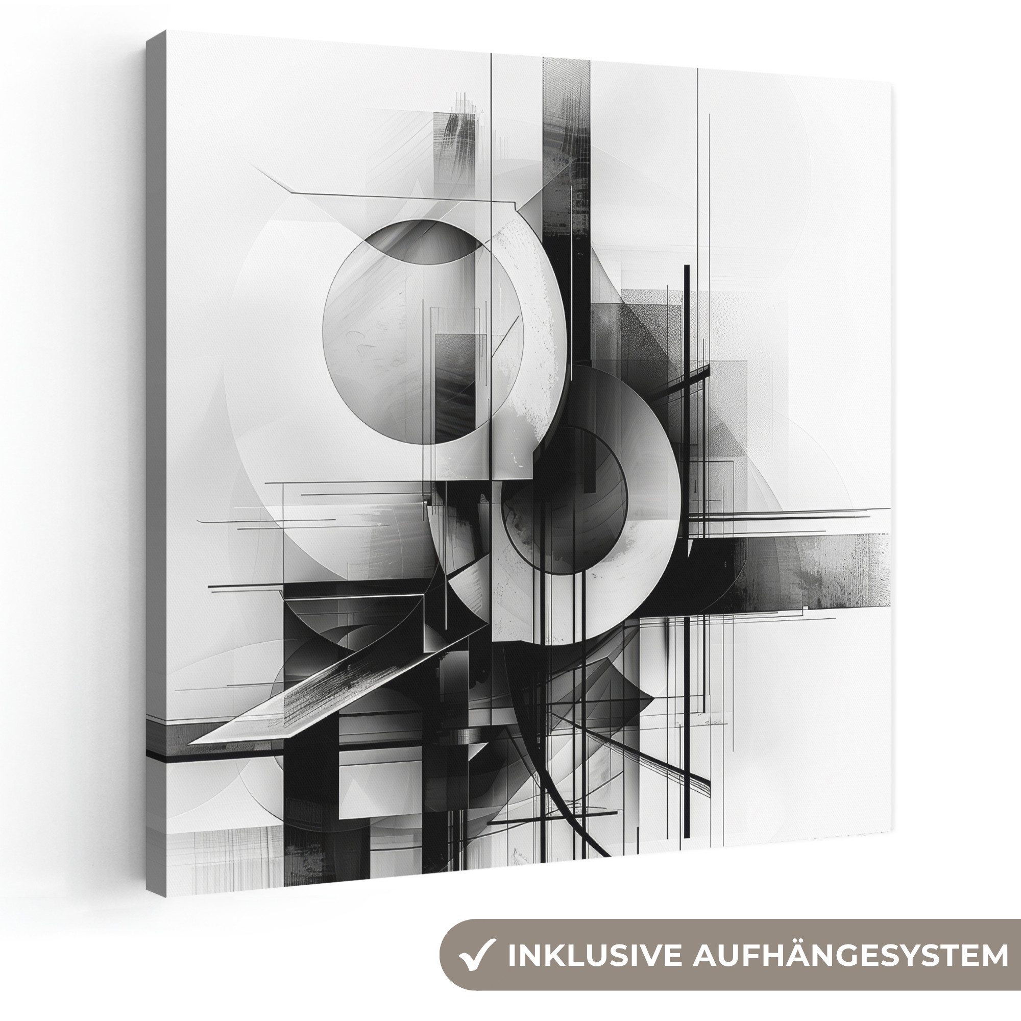 OneMillionCanvasses® Leinwandbild Abstrakt - Kunst - Modern - Schwarz und weiß, Fotodruck (1 St), Wandbild, Deko Schlafzimmer Wohnzimmer Flur 20x20 cm