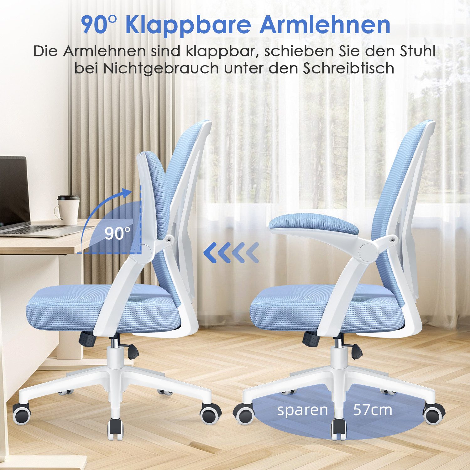 Adormii Bürostuhl Bürostuhl mit klappbaren Armlehnen,Ergonomischer Bürostuhl (Drehstuhl 360° mit Höhenverstellbarer Lendenwirbelstütze,Verstellbarer gepolsterte – Bild 5 von 5