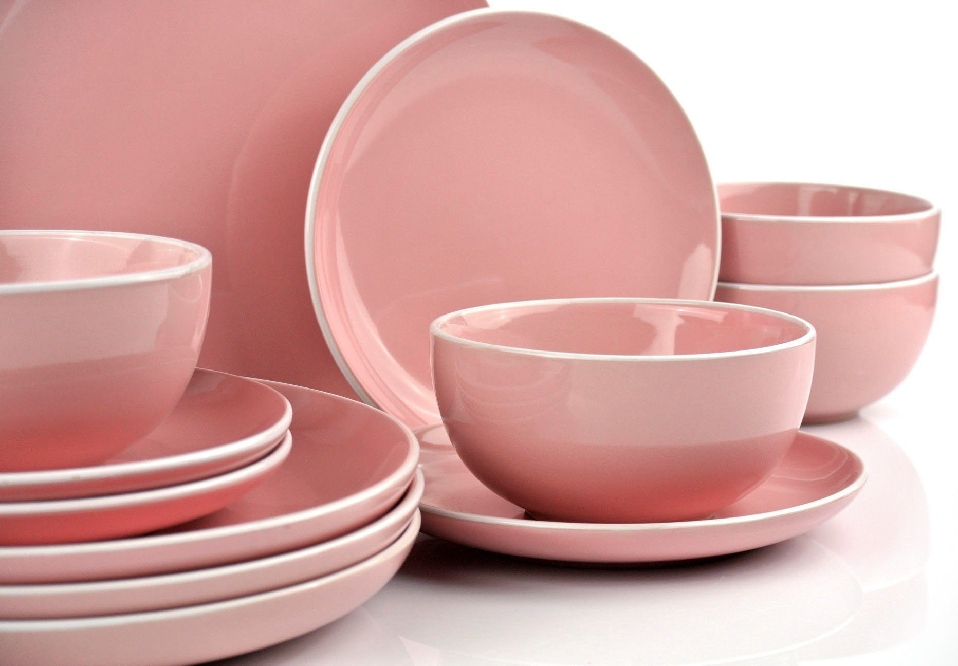 Retsch Arzberg Tafelservice Geschirr-Set, Service HALO BUBBLE GUM (12-tlg), 4 Personen, Steinzeug, Teller Set, Klare Farben und Klare Formen - 12 Teile, für 4 Personen