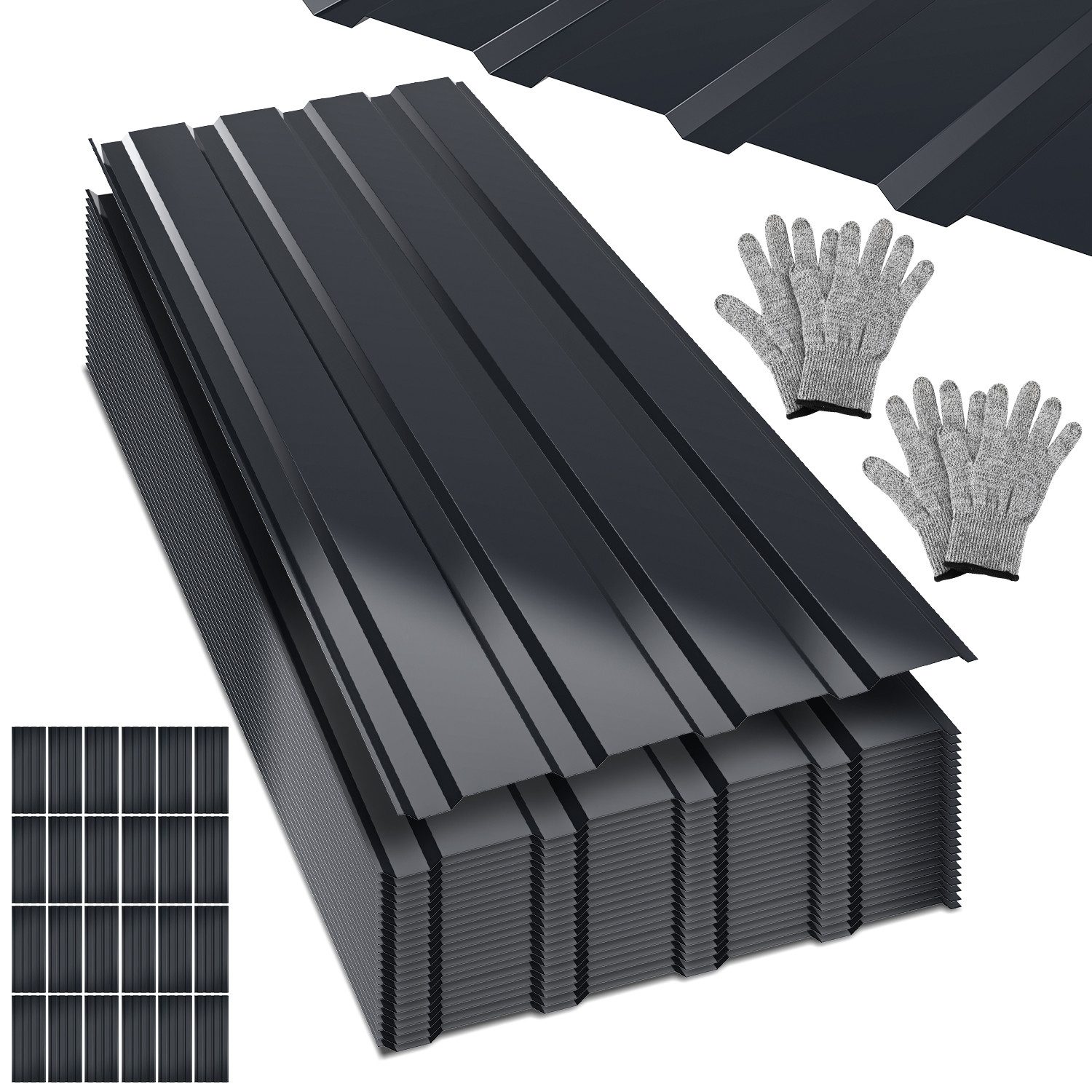Clanmacy Trapezblech Trapezblech 12er Set Profilblech Trapezblech mit Handschuhe 6m², 115x45x0.3 mm (Set 12-St) UV-Schutz, Wasserfest, Wetterfest, Rostresistent, Korrosionsbeständig