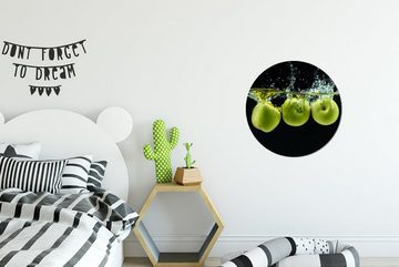 MuchoWow Wandsticker Äpfel - Obst - Wasser - Schwarz - Grün (1 St), Tapetenkreis für Kinderzimmer, Tapetenaufkleber, Rund, Wohnzimmer