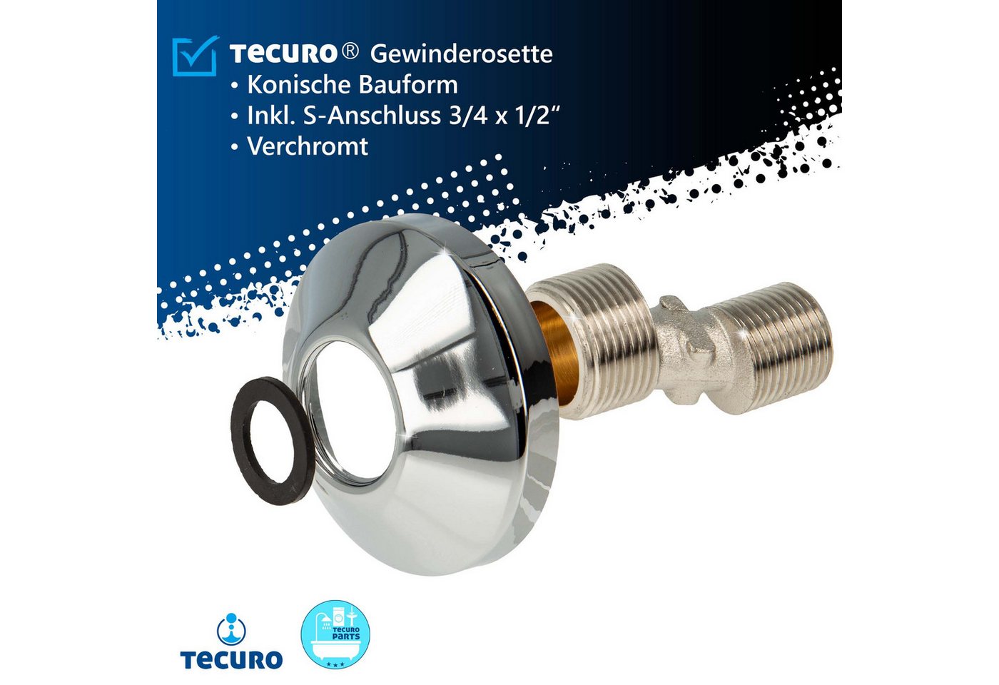 Thumbnail - tecuro Badarmatur Gewinderosette, konische Bauform, inkl. S-Anschluss 3/4 x 1/2 Zoll
