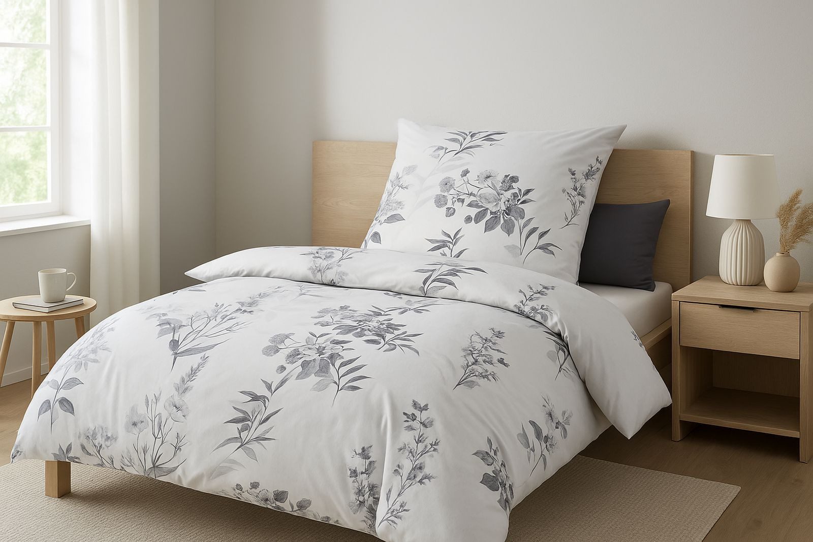 Optidream Bettwäsche Premium Mako-Satin 135x200cm 80x80cm Floral Design gra günstig online kaufen