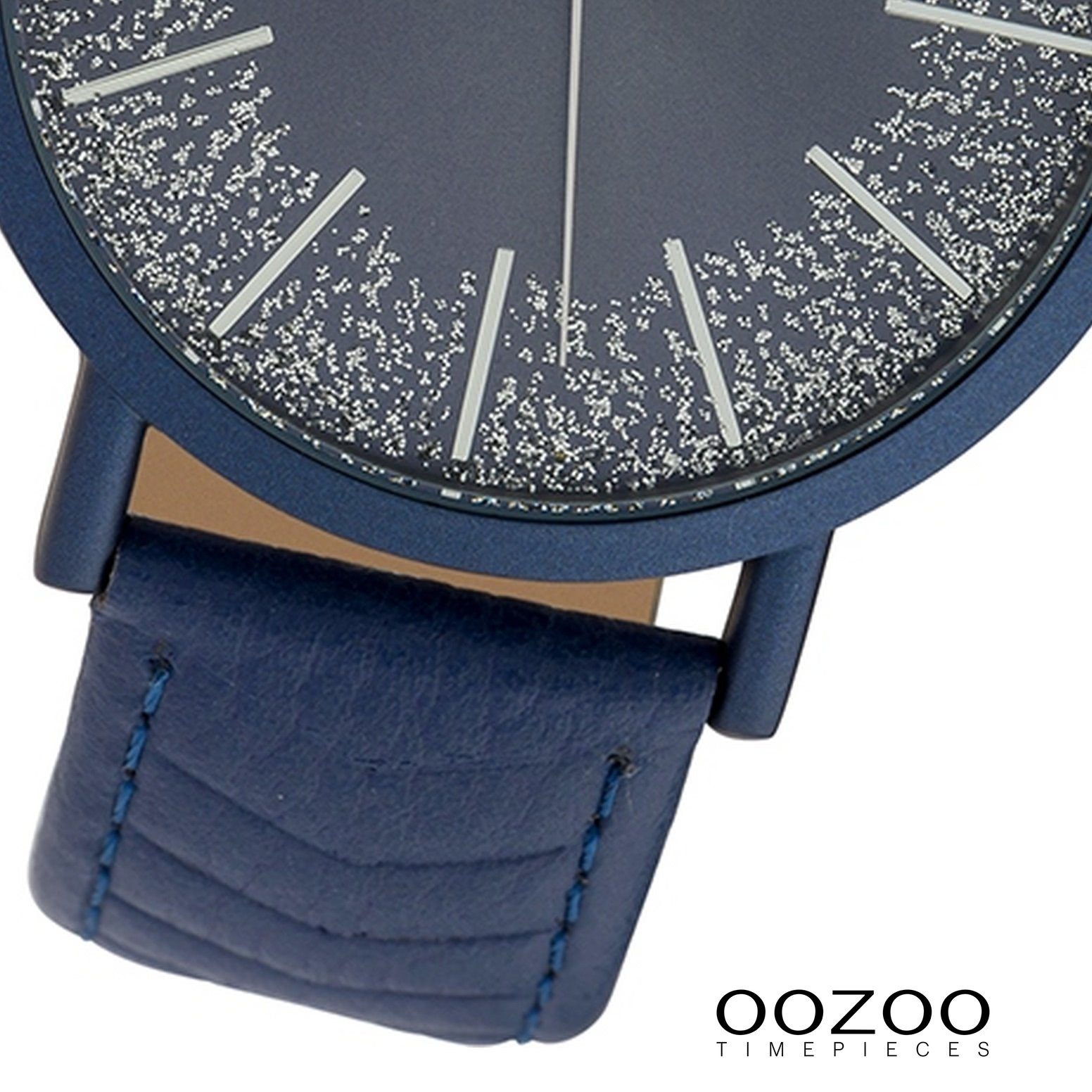 OOZOO groß rund, Damen-Uhr Quarzuhr dunkelblau, Oozoo 42mm), (ca. Damenuhr Lederarmband dunkelblau, Fashion