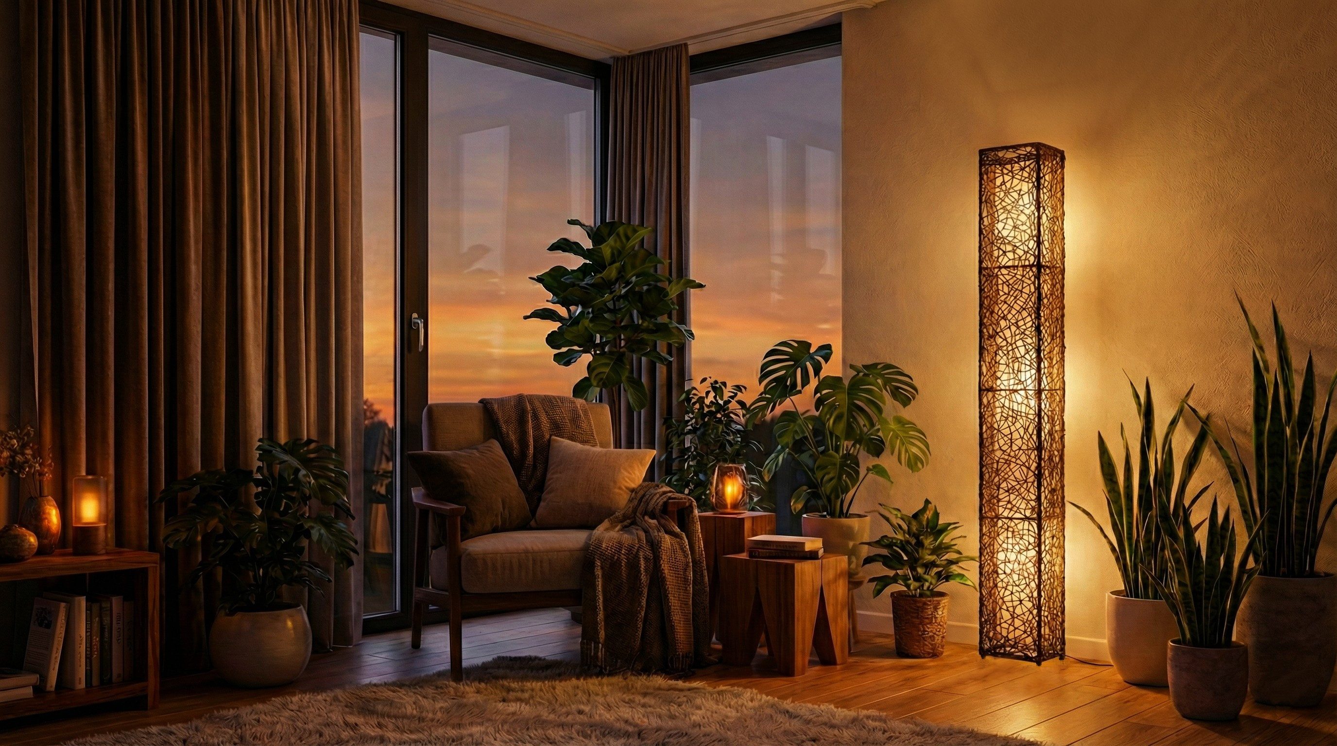 Hacienda Del Sol Stehlampe Stehleuchte Stehlampe mit Natur-Rattan-Geflecht Stoffschirm für LEDs, Leuchtmittel austauschbar (nicht im Lieferumfang enthalten)