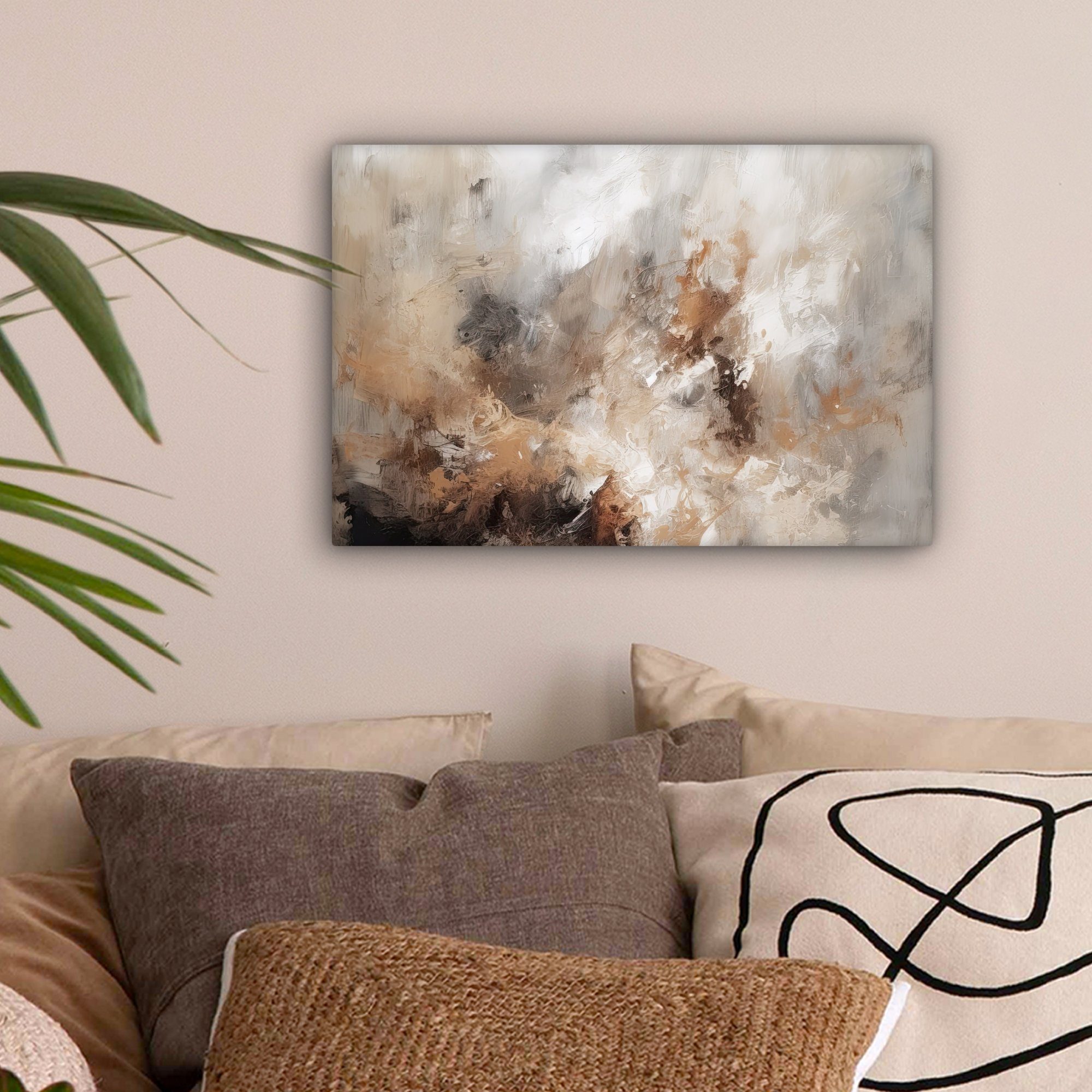 OneMillionCanvasses® Leinwandbild Farbe - Abstrakt - Beige - Kunst, Fotodruck (1 St), Leinwand Bilder Klein, Wand Dekoration Aesthetic 30x20 cm