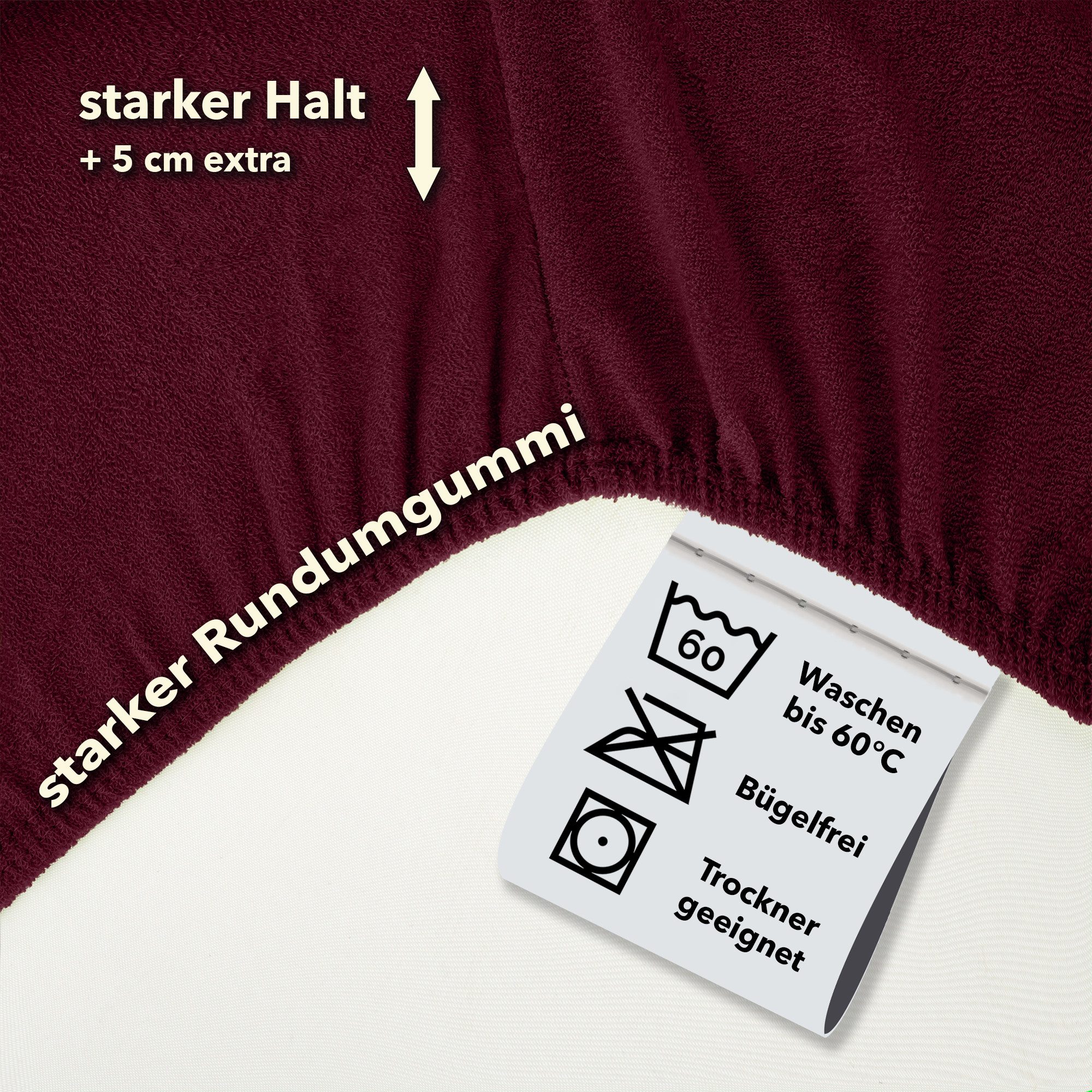 STUDIO Spannbettlaken Frottee, viele Größen, Baumwolle, weich & kuschelig, Baumwolle, Frottee, Gummizug: rundum, (1 Stück), 90x200 cm Bettlaken Spannbetttuch bis 25 cm Höhe - Bordeaux