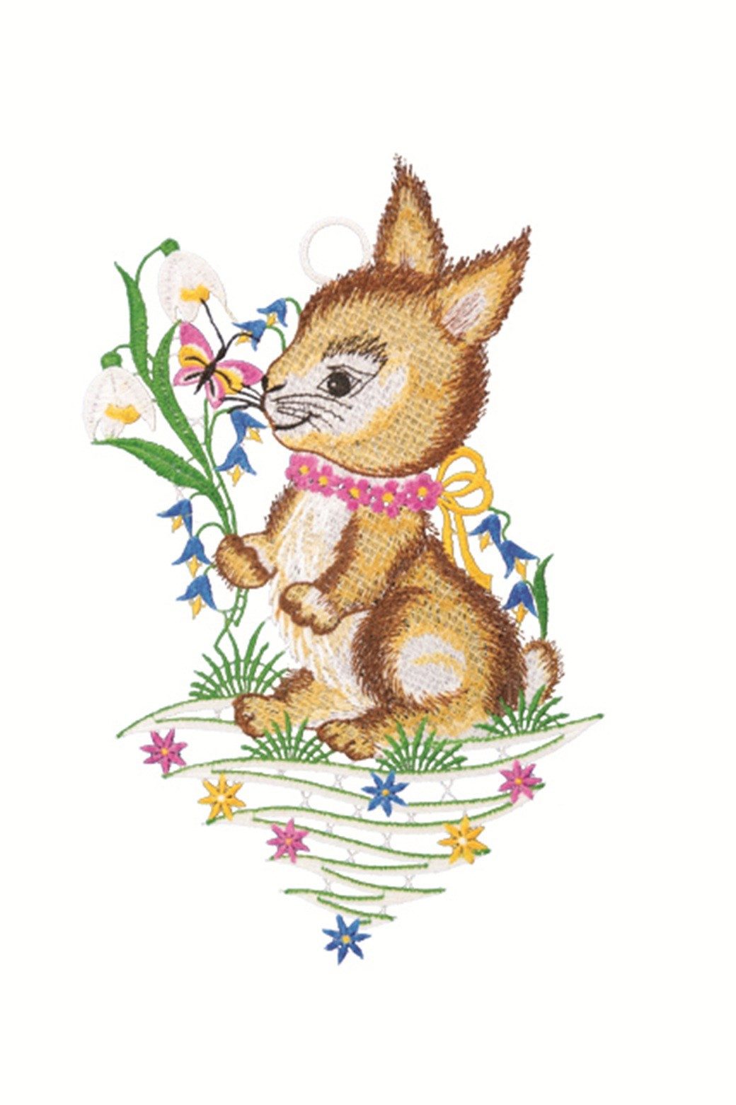 W. Reuter & Sohn - Plauener Spitze® Fensterbild Fensterbild "Frühlingshase", farbig, 21 x 25 cm, Plauener Spitze