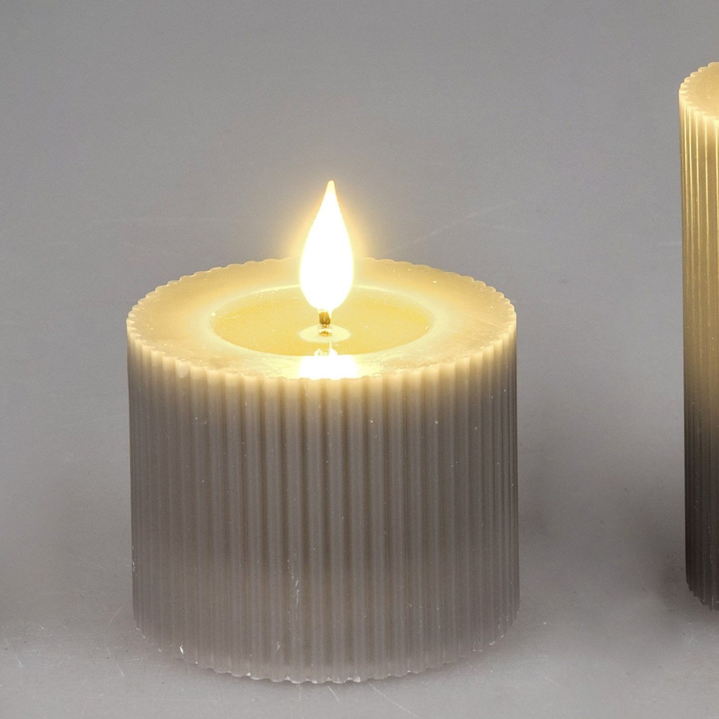 formano LED-Kerze Streifen, Mit Timerfunktion, Grau, Motiv: Rillen günstig online kaufen