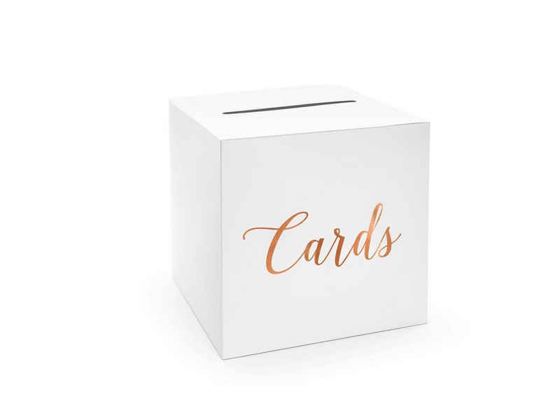 partydeco Geschenkbox, Kartenbox Hochzeit 24cm Papier, weiß / rosegold