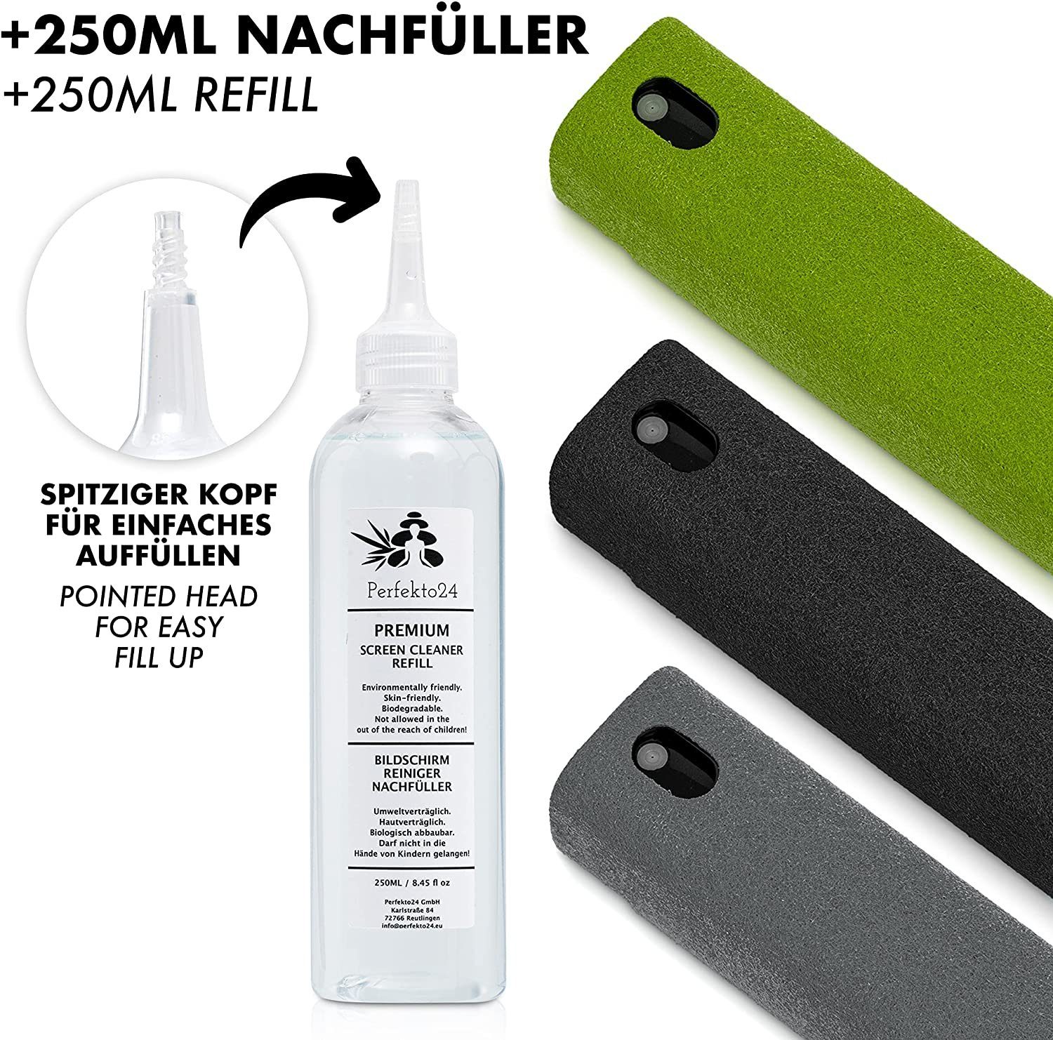 Perfekto24 Bildschirmreiniger 2in1 3er 250ml Refiller - Screen Reinigungstuch Cleaner mit Set