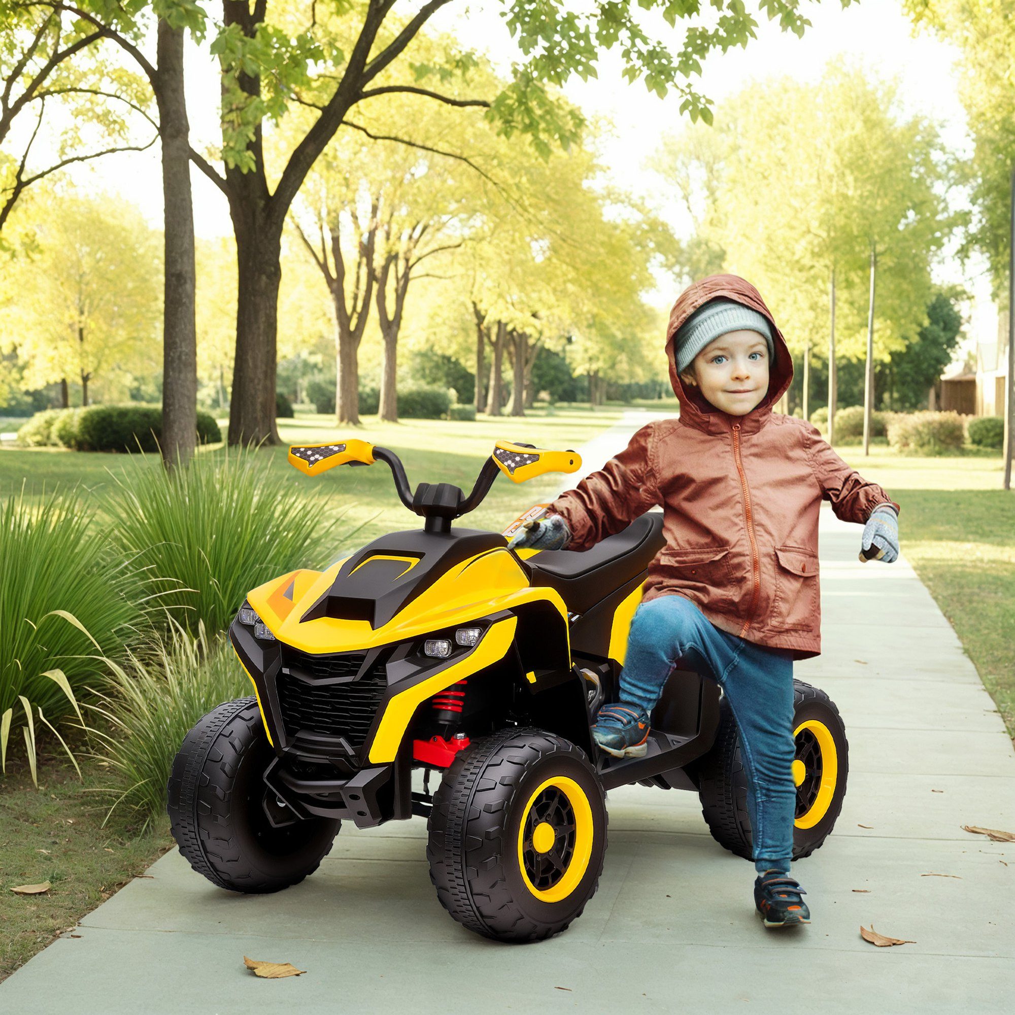 AIYAPLAY Elektro-Kinderquad 12V Elektro Kinderquad mit Vorwärts-& Rückwärtsgang, Belastbarkeit 50 kg, (1-tlg), Kinderauto mit USB, Musik für 3-8 Jahre Kinder, Gelb