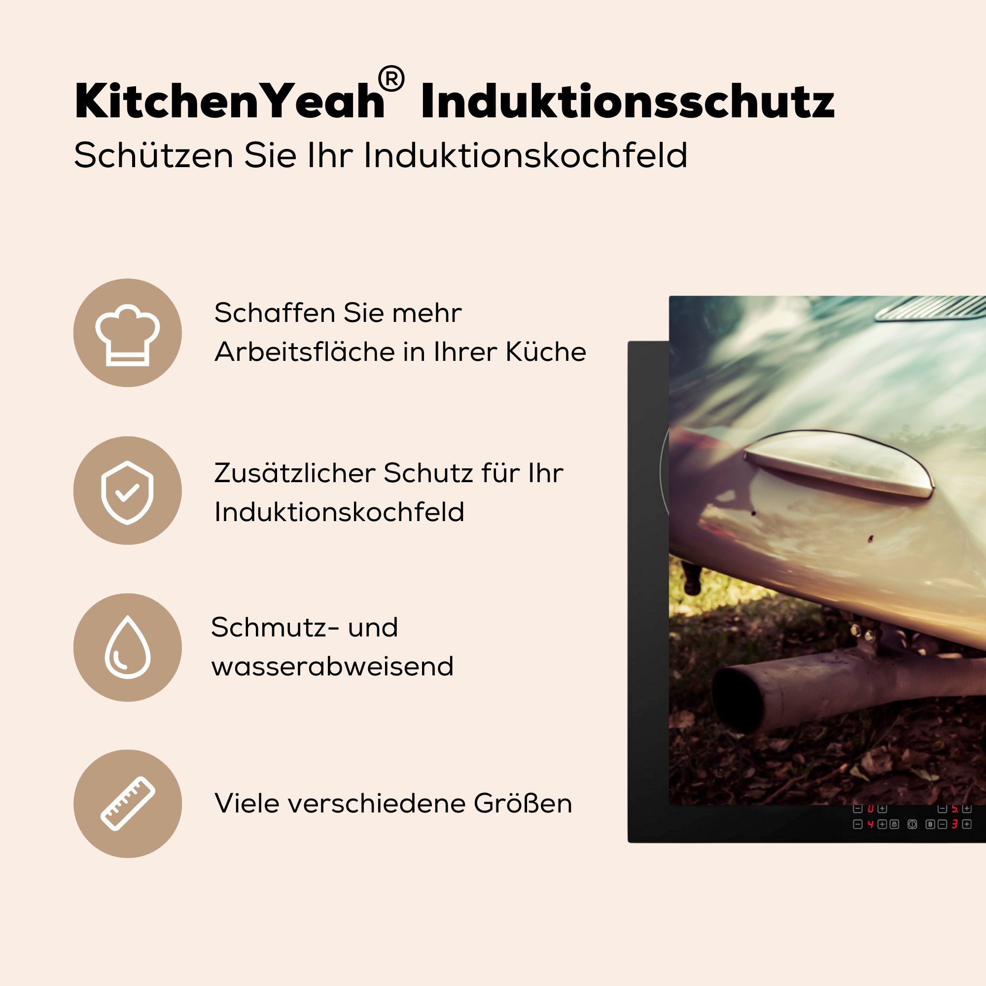 MuchoWow Herdblende-/Abdeckplatte - (1 Lampe, cm, Schutz Vinyl, küche, - Auto die Porsche für 81x52 Induktionskochfeld tlg), Ceranfeldabdeckung