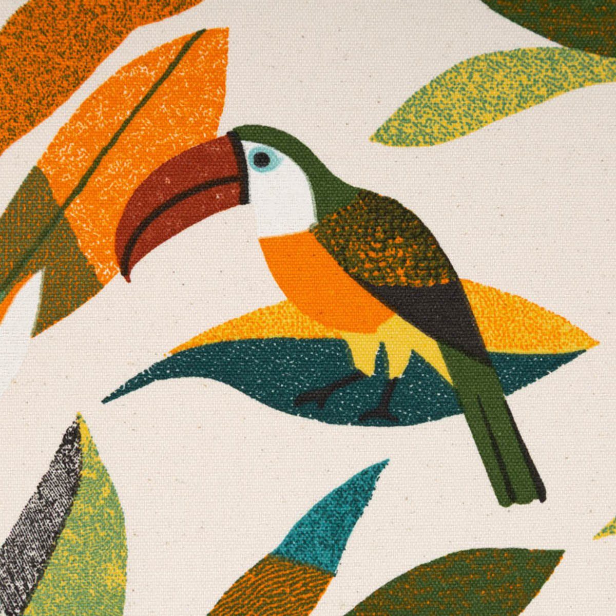 SCHÖNER LEBEN. Stoff Dekostoff Vorhangstoff Guyane Blätter Kakadu natur bunt 1,4m Breite, pflegeleicht