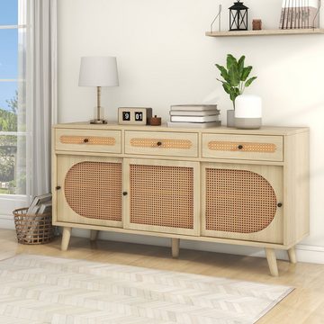 HAUSS SPLOE Sideboard Sideboard Kommode Beistellschrank Aufbewahrungsschrank (mit Schublade und 6 Fächer, Kommode mit Rattangeflecht)