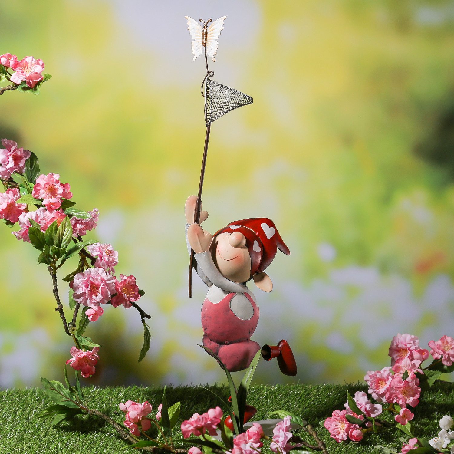 MARELIDA Gartenfigur Dekofigur Mädchen Lili mit Schmetterlingsfänger Gartendeko Statue 50cm, (12 St)