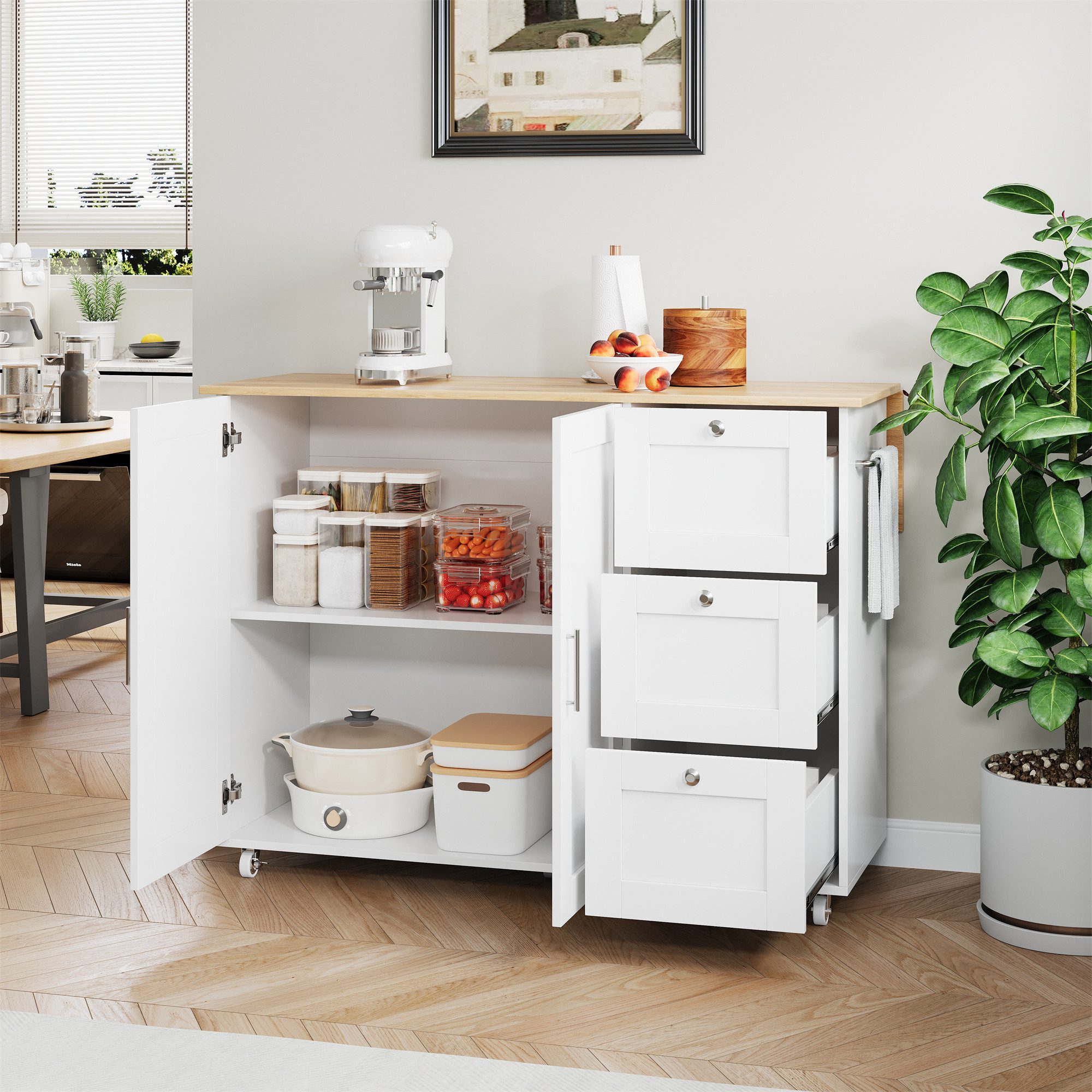OKWISH Küchenwagen mit erweiterbarer Arbeitsplatte, Eiche günstig online kaufen