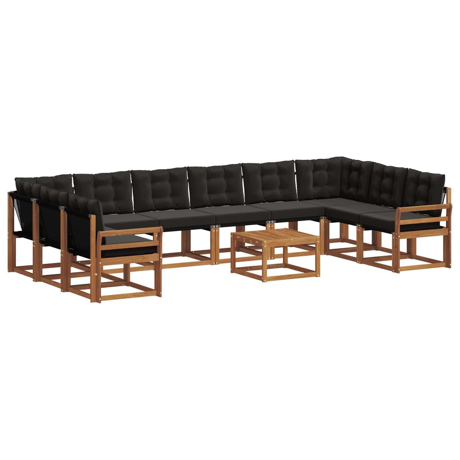 vidaXL Gartenlounge-Set Outdoor-Sofagarnitur mit Kissen 11 pcs Natürlich und Schwarz, (11-tlg)