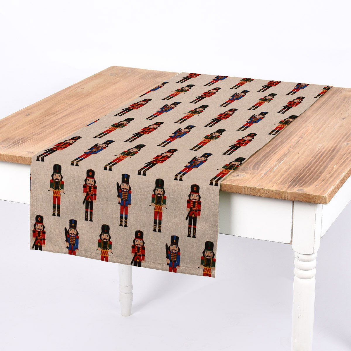 SCHÖNER LEBEN. Tischläufer SCHÖNER LEBEN. Tischläufer Nussknacker natur rot blau grün 40x160cm, handmade