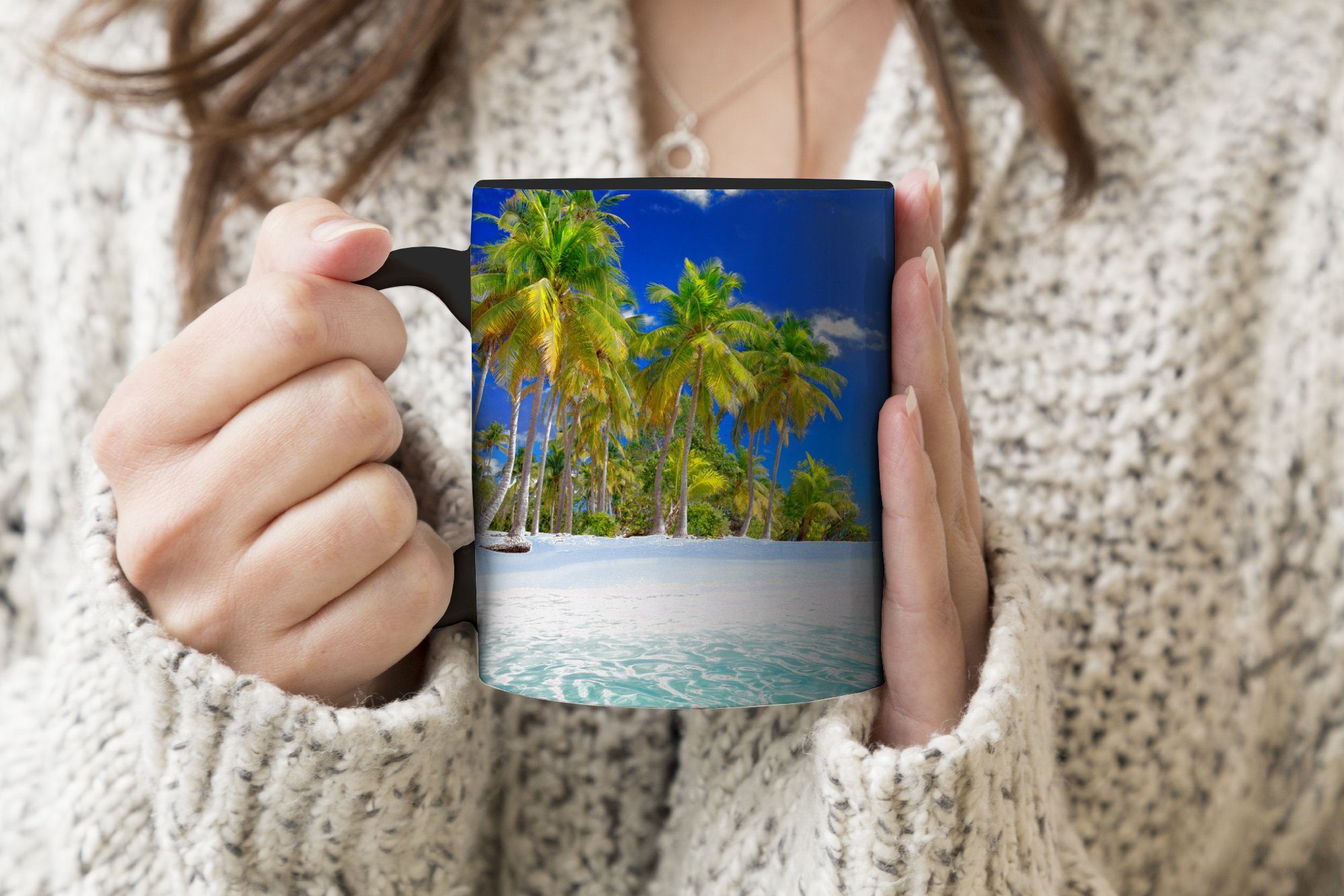 MuchoWow Meer - Strand - Farbwechsel, Keramik, Palme, Kaffeetassen, Zaubertasse, Geschenk Tasse Teetasse,