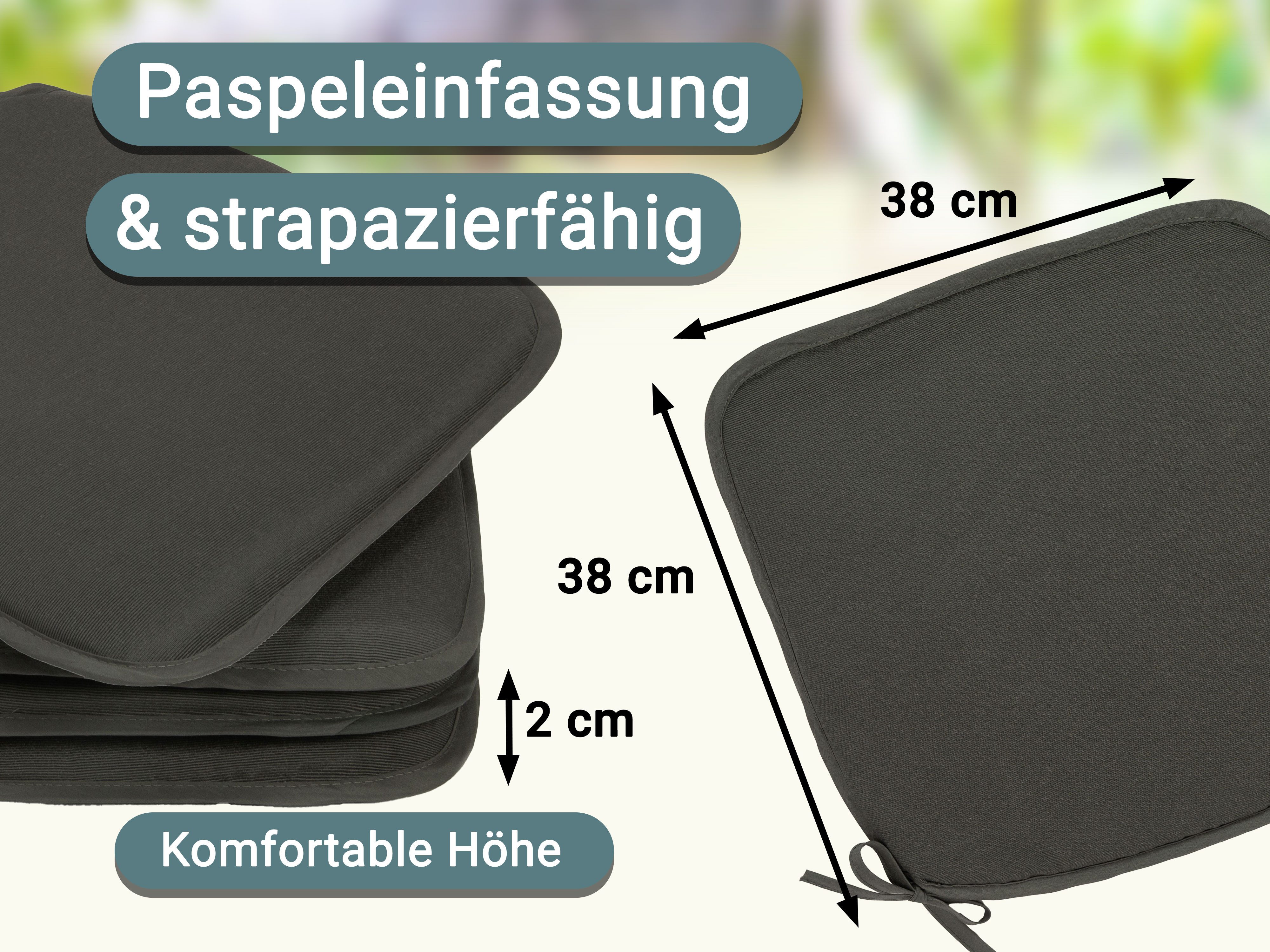 ZOLLNER Stuhlkissen, 38 x 38 x 2 cm, mit Bindebänder, vom Hotelwäschespezialisten